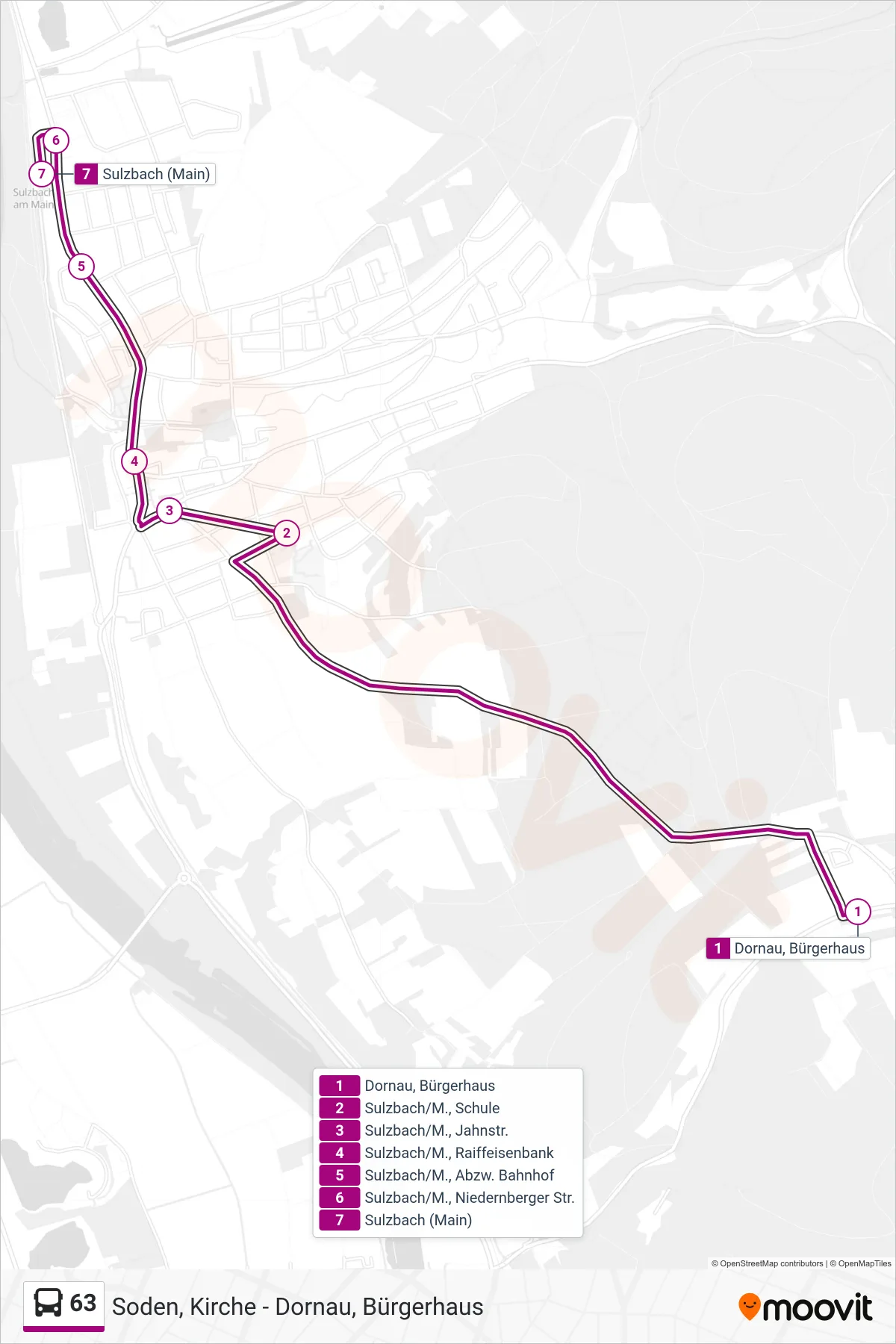 Linie 63 (Bus) Richtung Sulzbach Bhf.: Route und Haltestellen auf der Karte