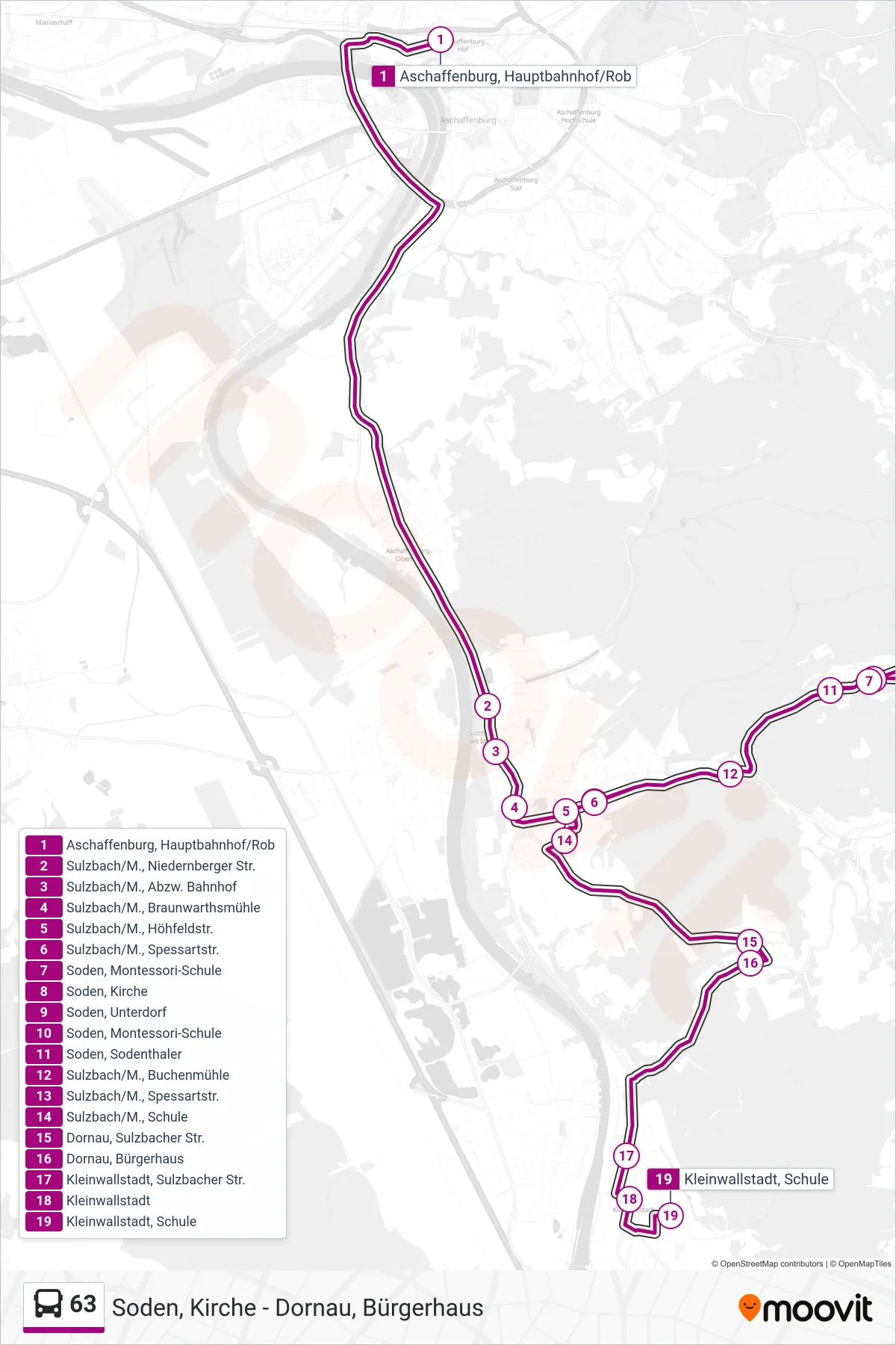 Linie 63 (Bus) Richtung Kleinwallstadt, Schule: Route und Haltestellen auf der Karte