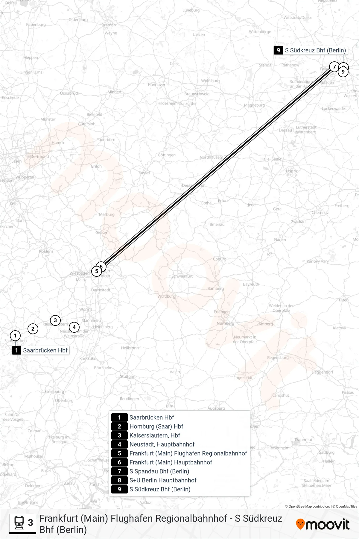 3 train Line (S Südkreuz Bhf (Berlin)) route and stops on a map
