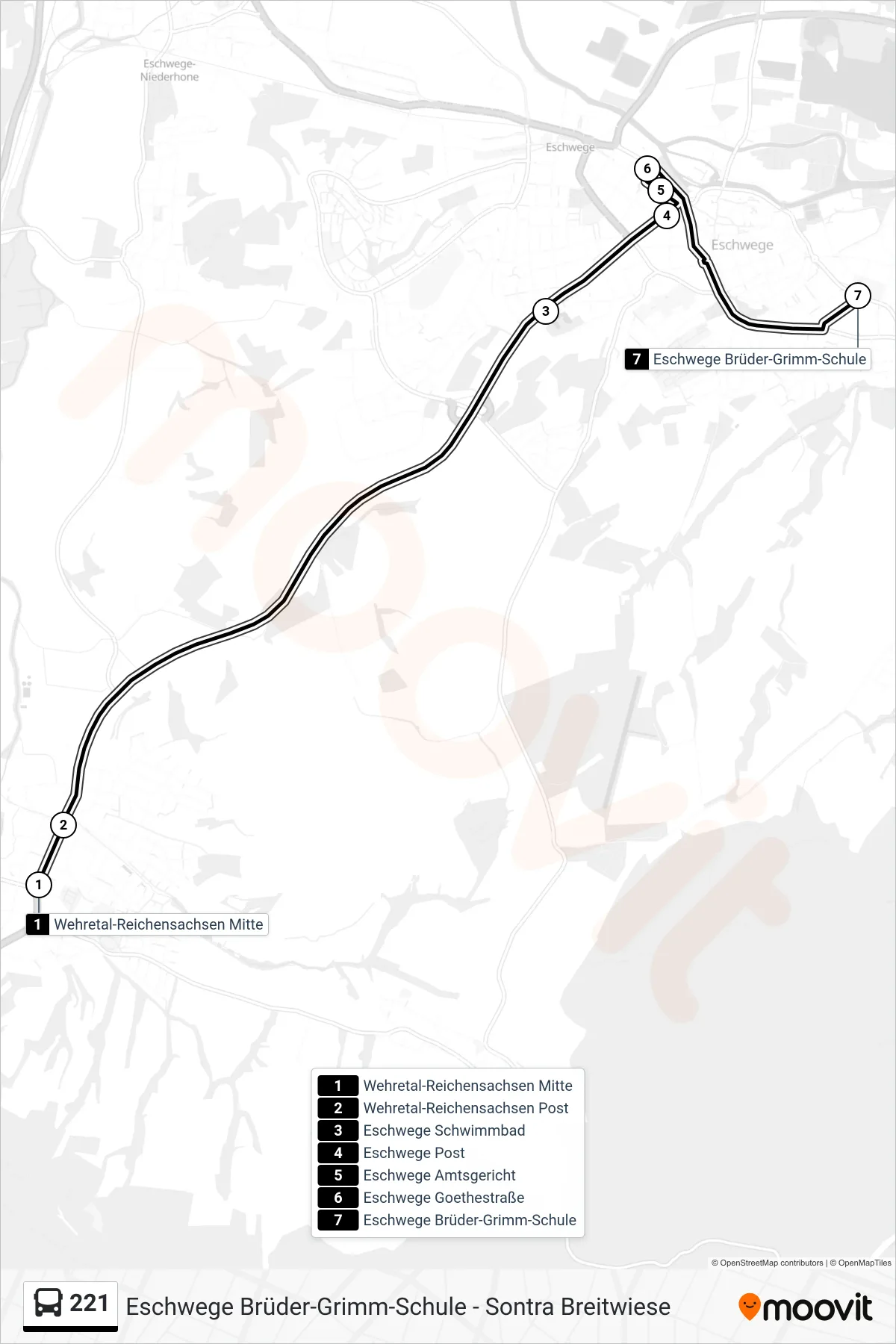 Linie 221 (Bus) Richtung Eschwege, Br.-Grimm-Schule: Route und Haltestellen auf der Karte