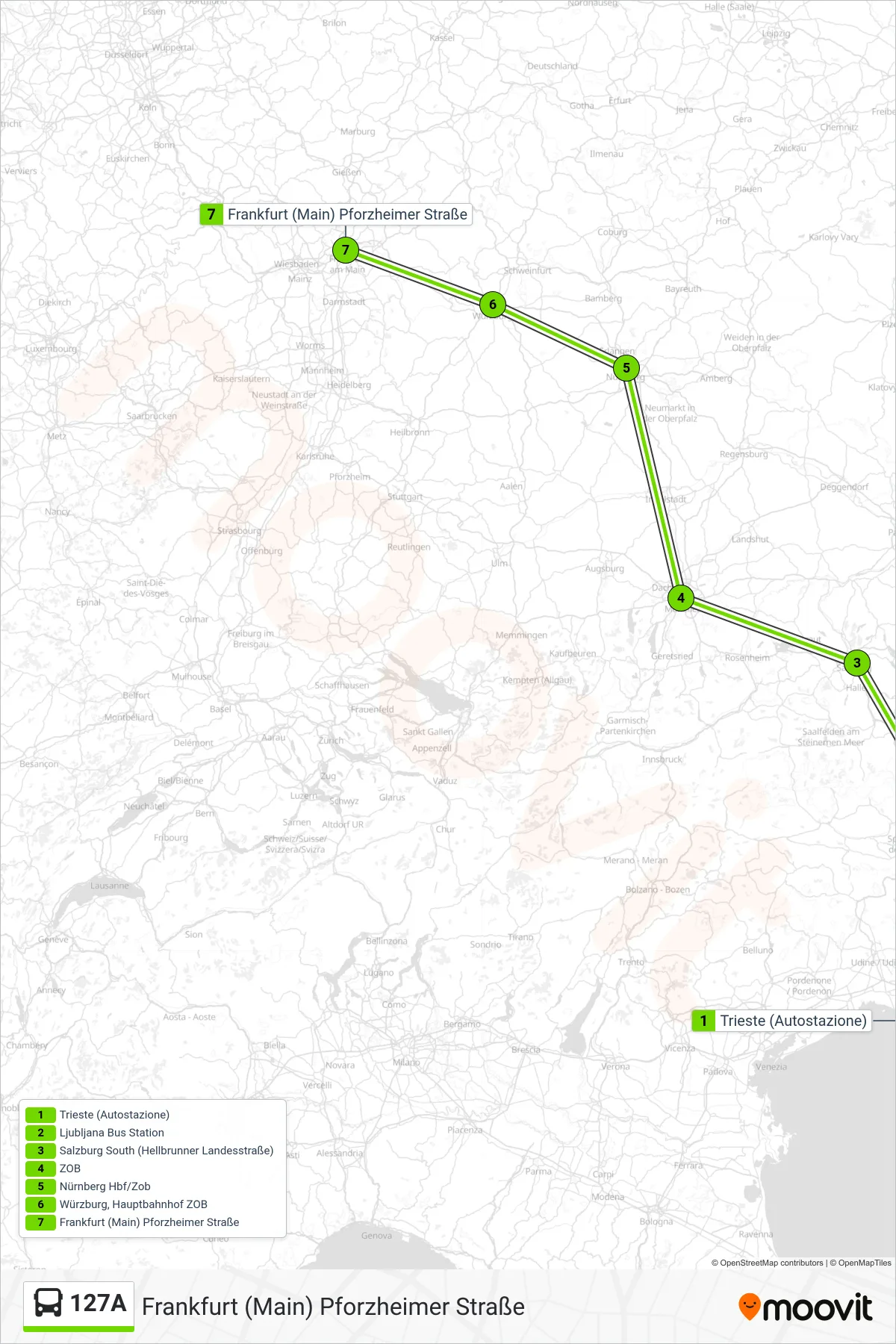 Linie 127A (Bus) Richtung Frankfurt (Main) Pforzheimer Straße: Route und Haltestellen auf der Karte