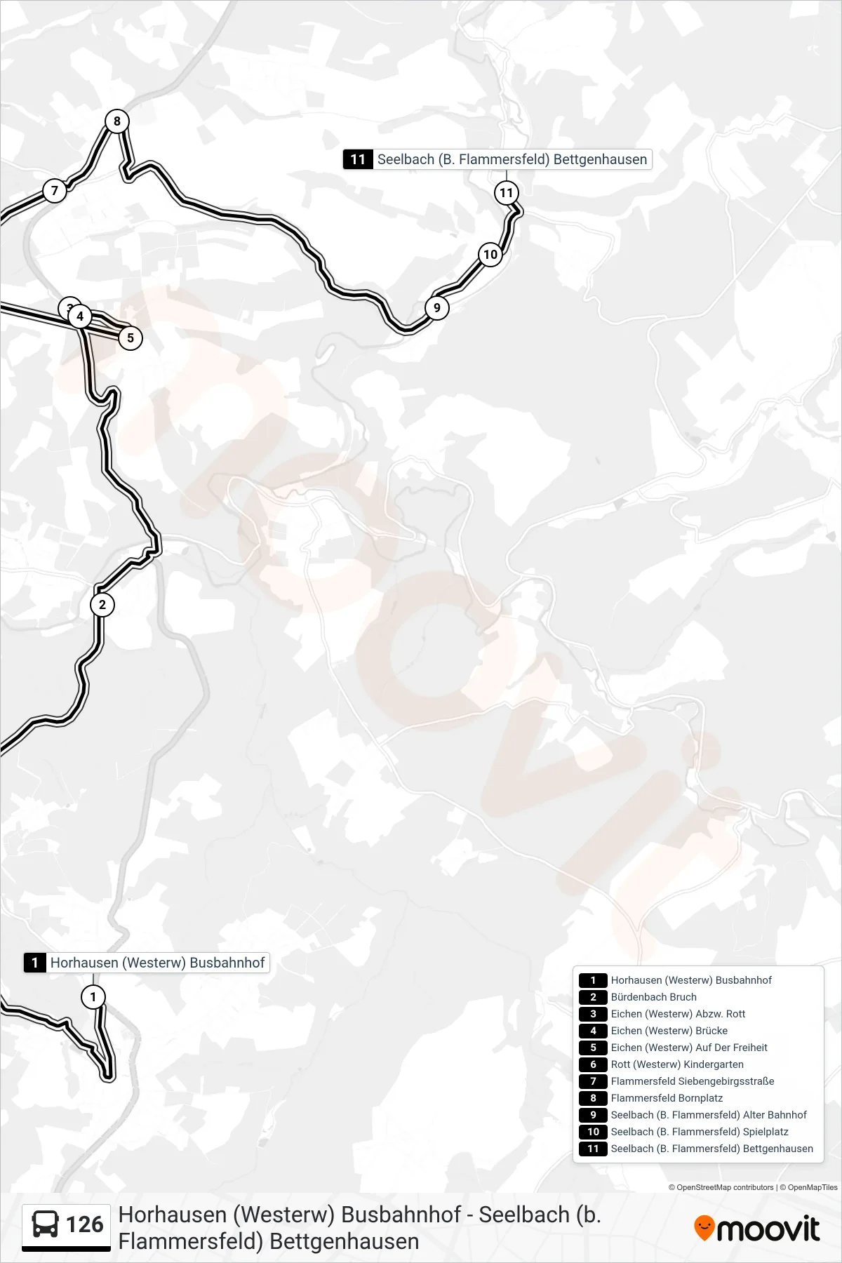 Linie 126 (Bus) Richtung Seelbach (B. Flammersfeld) Bettgenhausen: Route und Haltestellen auf der Karte