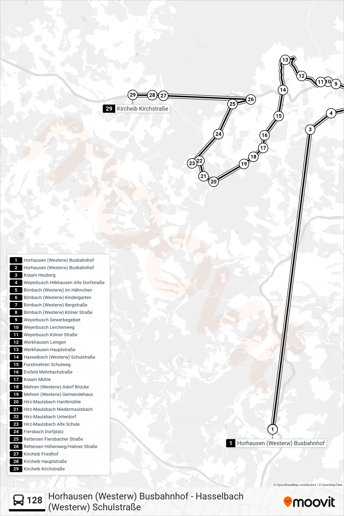 Linie 128 (Bus) Richtung Kircheib Kirchstraße: Route und Haltestellen auf der Karte