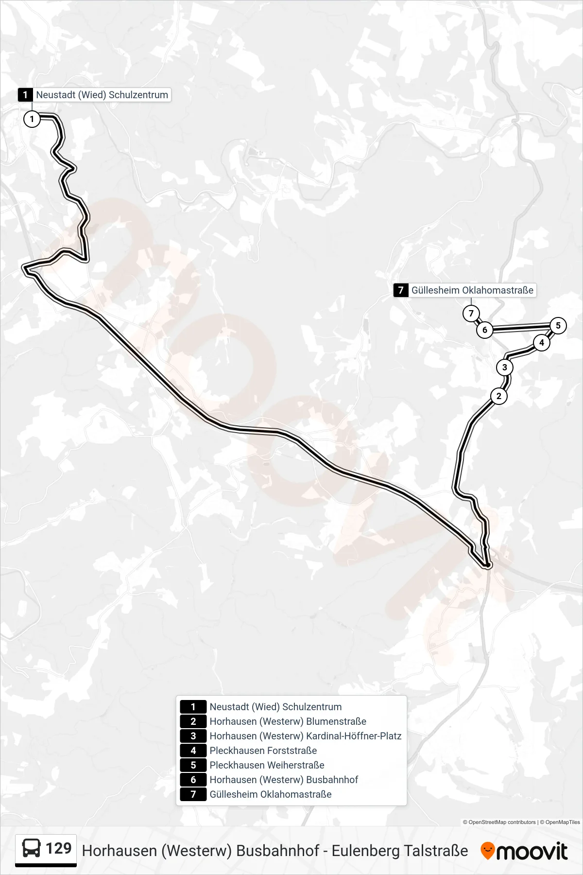 Linie 129 (Bus) Richtung Güllesheim Oklahomastraße: Route und Haltestellen auf der Karte