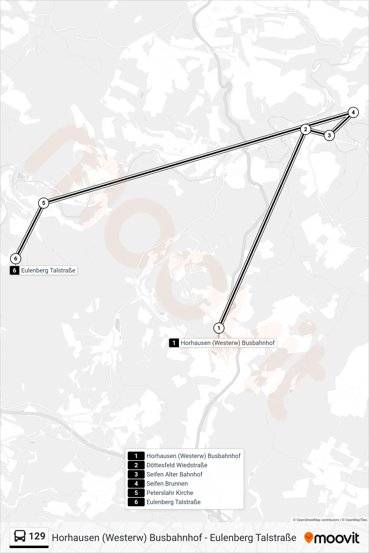 129 bus Line (Eulenberg Talstraße) route and stops on a map