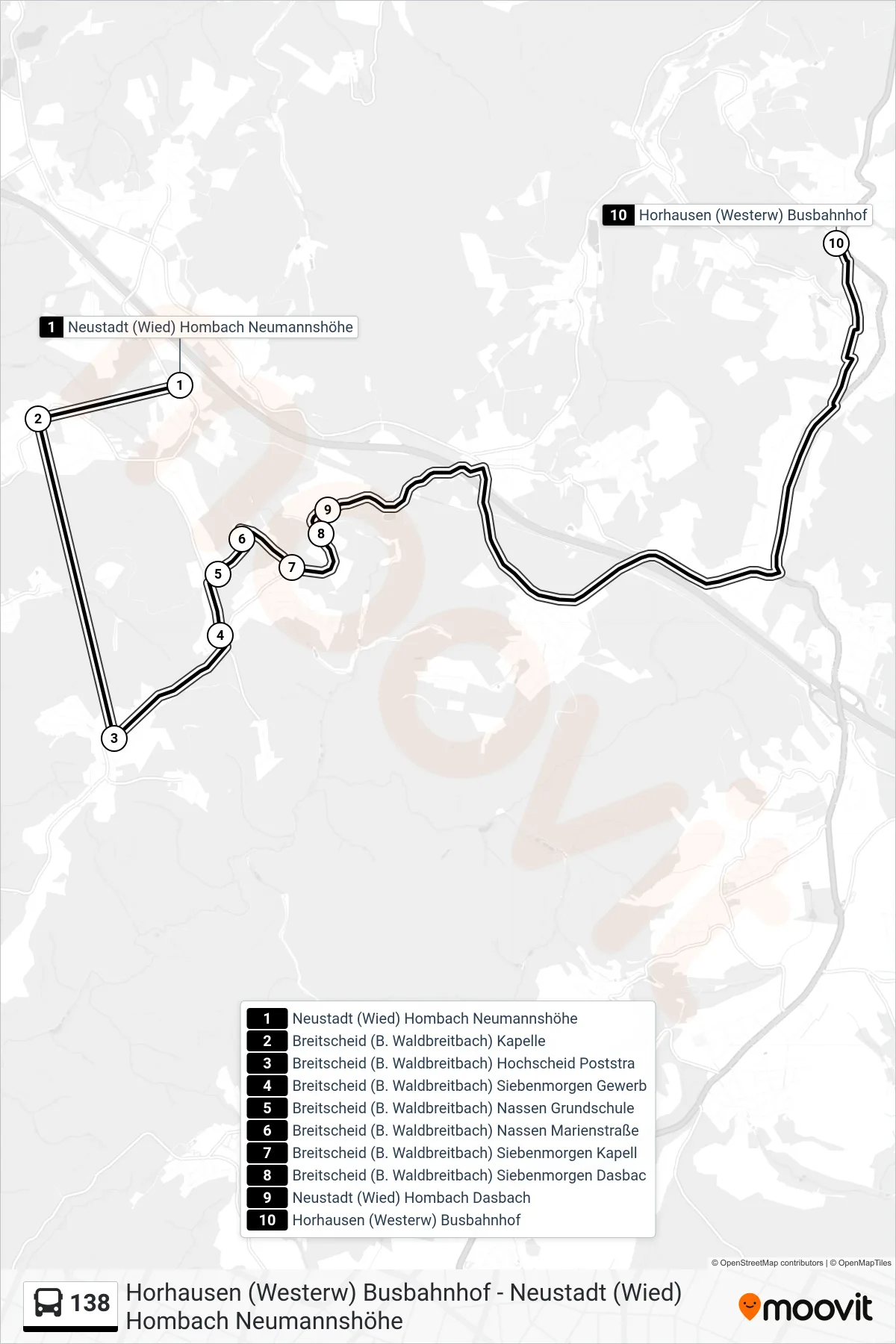 Linie 138 (Bus) Richtung Horhausen (Westerw) Busbahnhof: Route und Haltestellen auf der Karte
