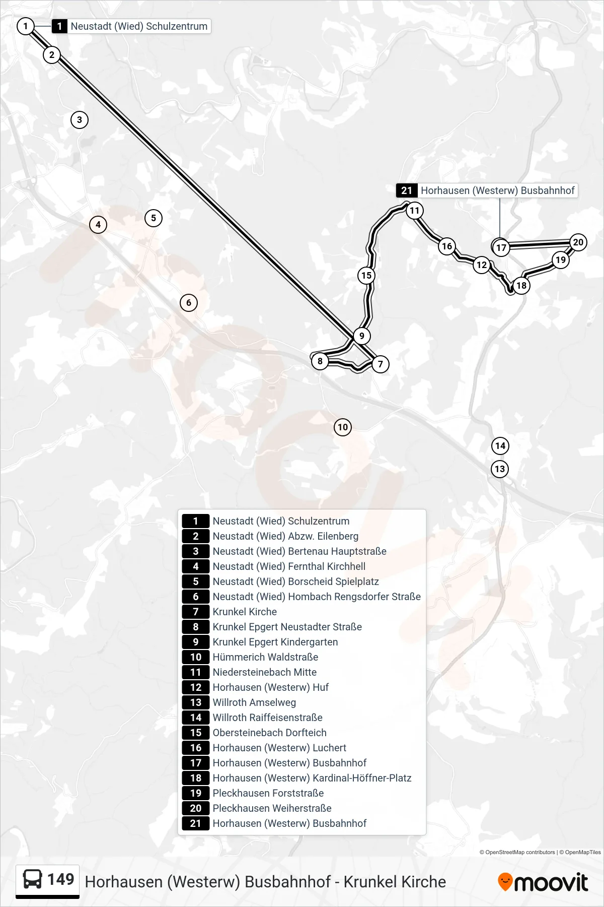 149 bus Line (Horhausen (Westerw) Busbahnhof) route and stops on a map