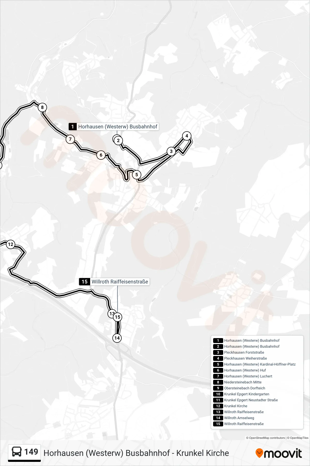 149 bus Line (Willroth Raiffeisenstraße) route and stops on a map