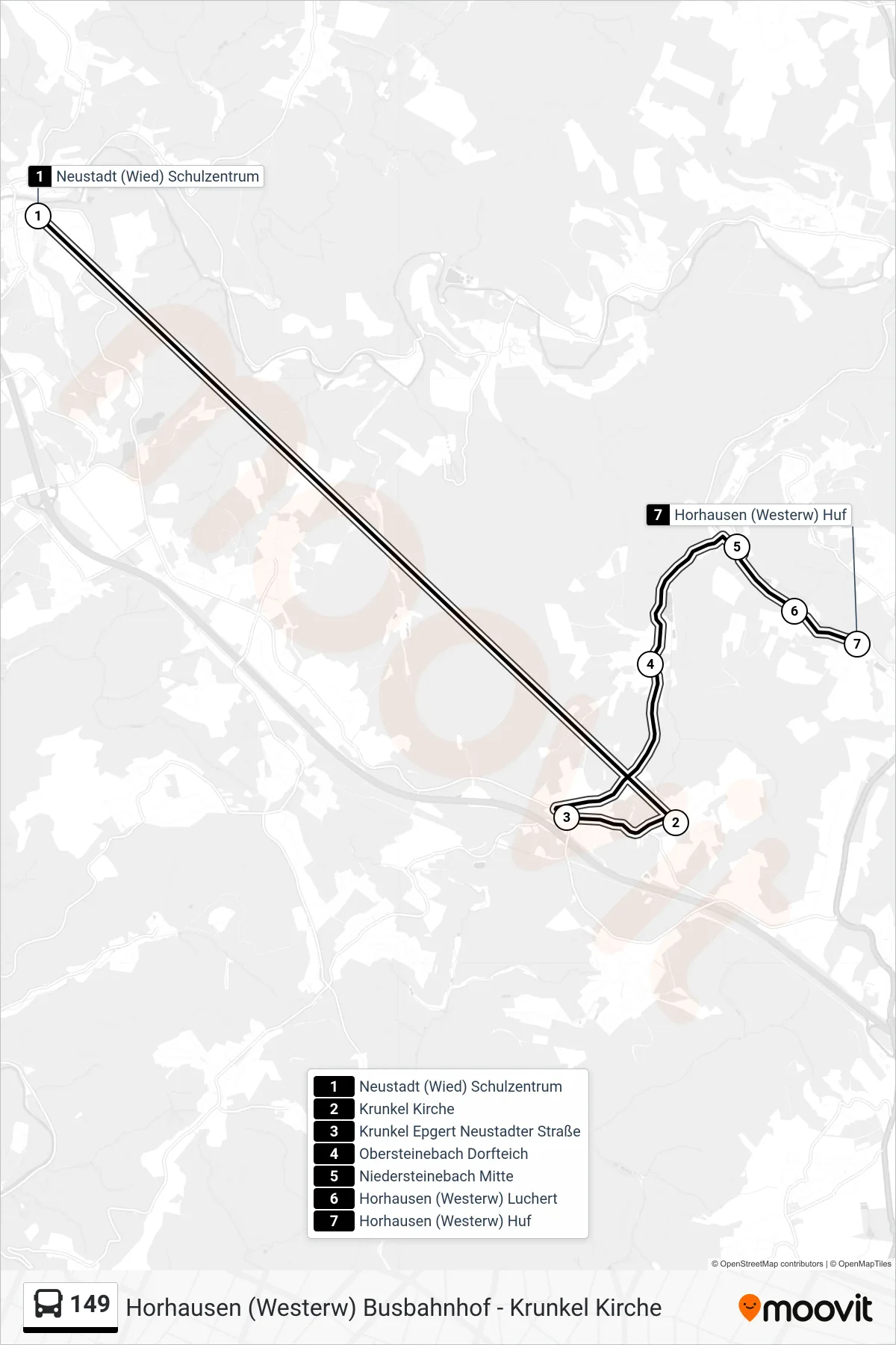 149 bus Line (Horhausen (Westerw) Huf) route and stops on a map