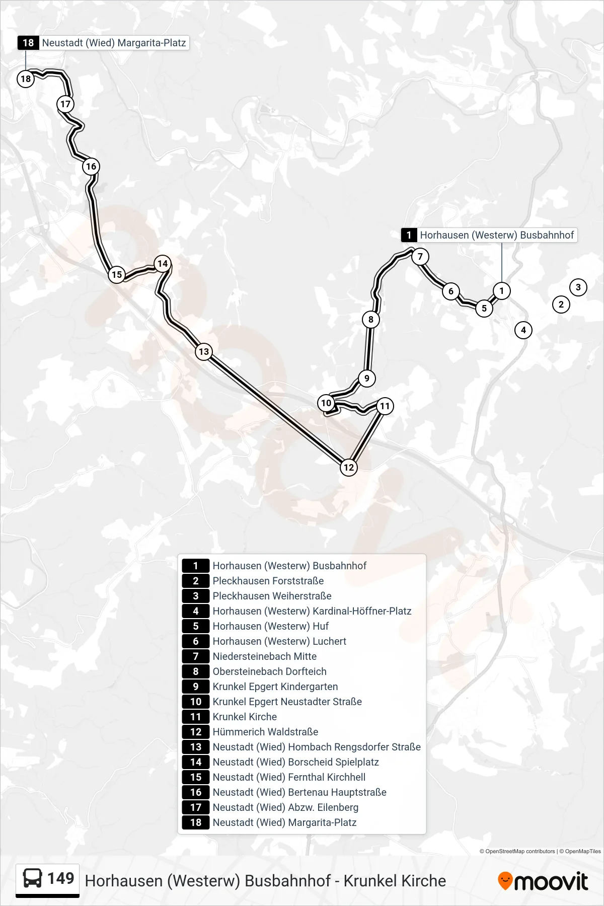 149 bus Line (Neustadt (Wied) Margarita-Platz) route and stops on a map
