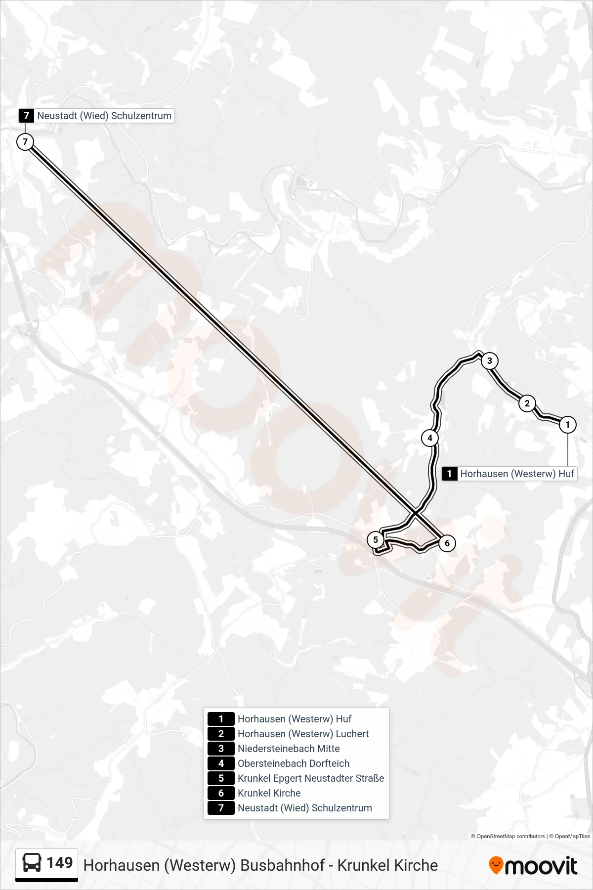 149 bus Line (Neustadt (Wied) Schulzentrum) route and stops on a map