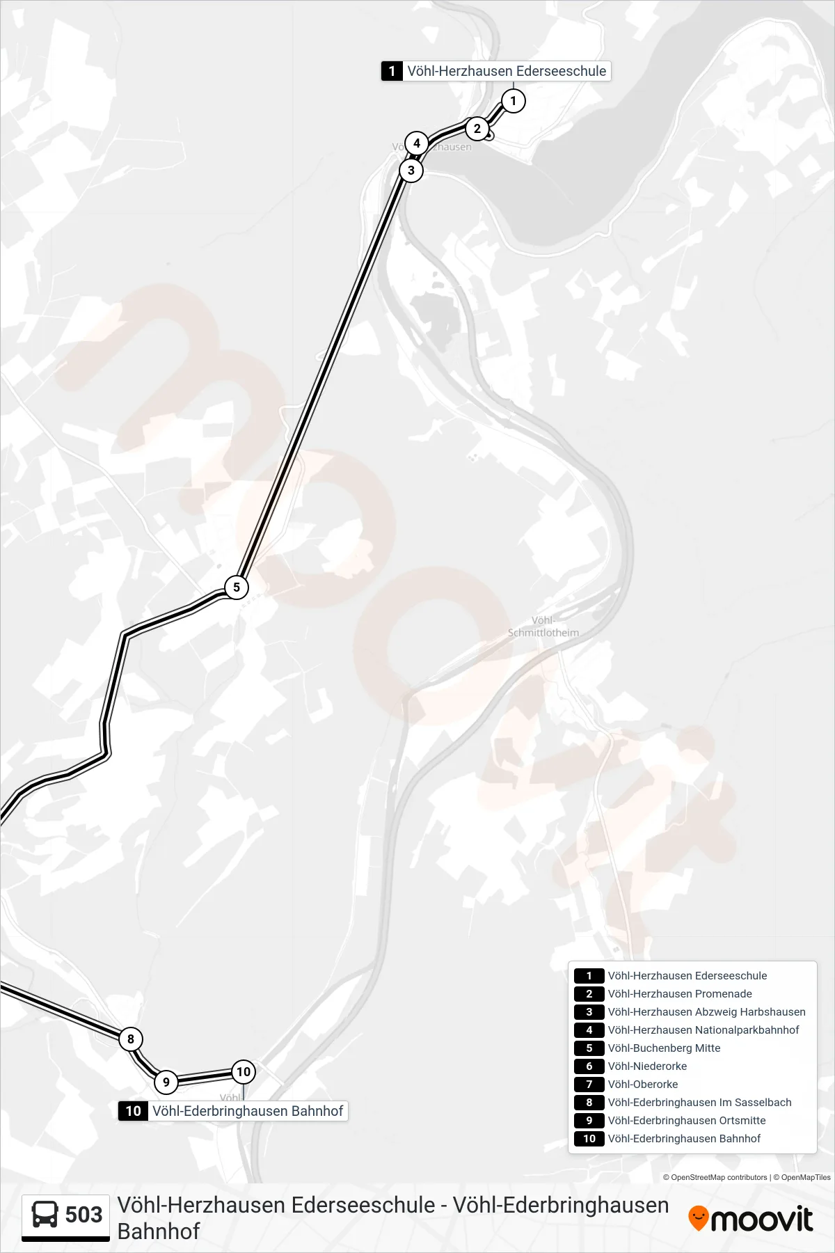 503 bus Line (Ederbringhausen, Bahnhof) route and stops on a map
