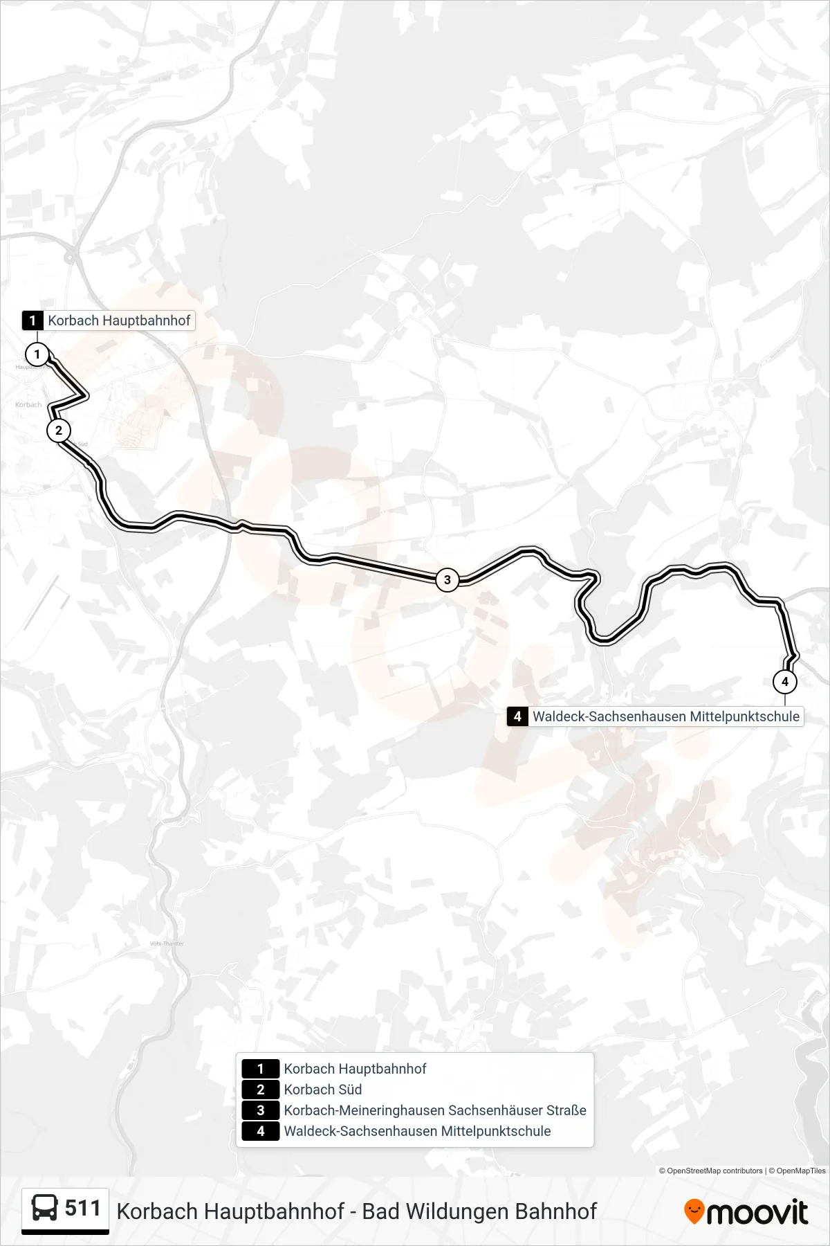 511 bus Line (Sachsenhausen Mps) route and stops on a map