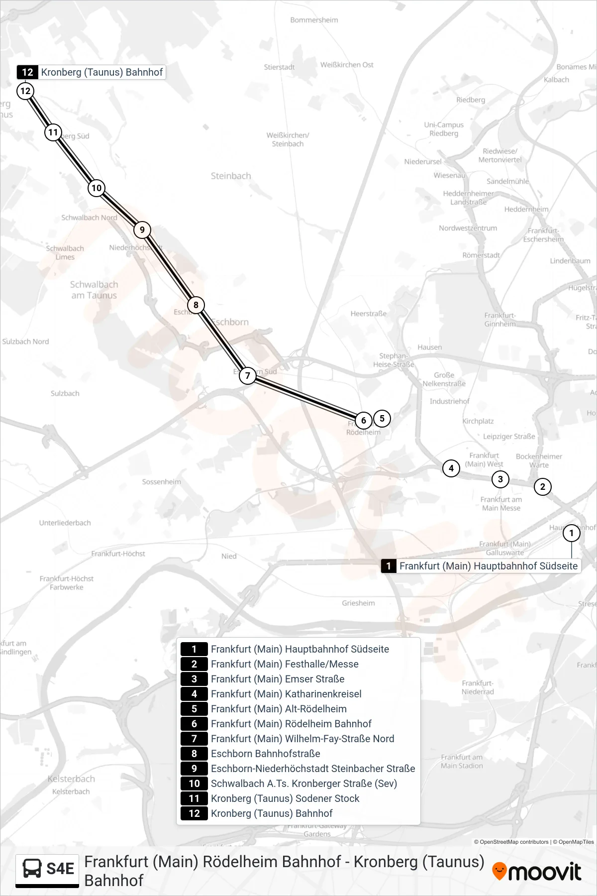 S4E bus Line (Bahnhof, Kronberg Im Taunus) route and stops on a map