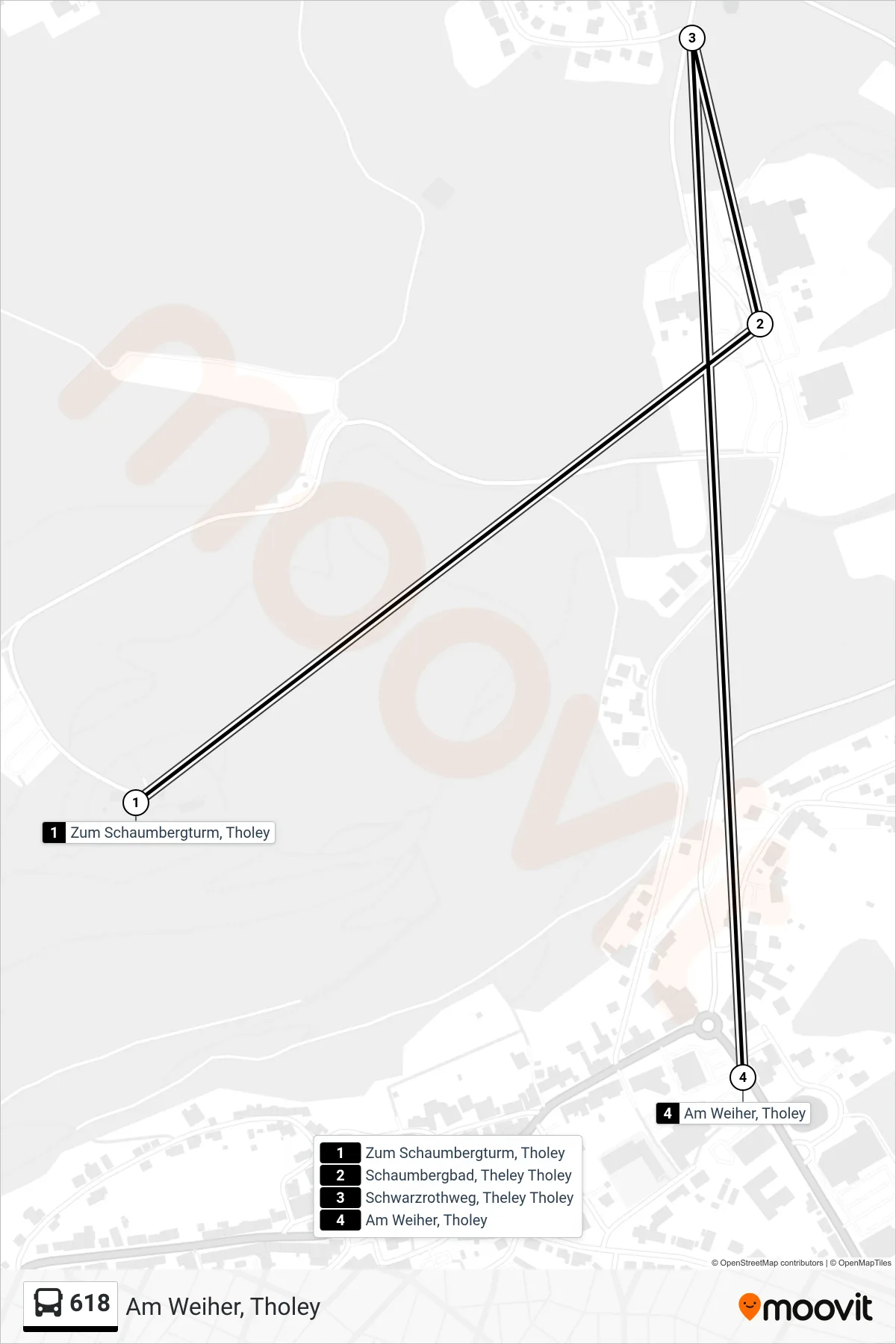 Linie 618 (Bus) Richtung Am Weiher, Tholey: Route und Haltestellen auf der Karte