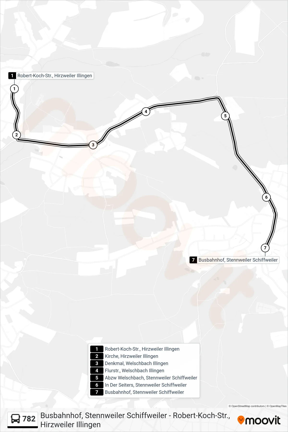 782 bus Line (Stennweiler Busbf) route and stops on a map