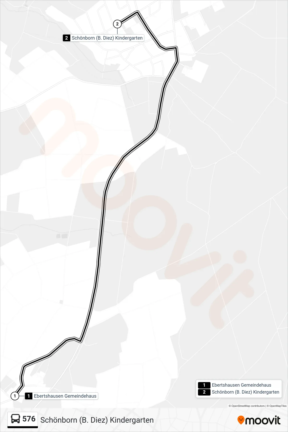 576 bus Line (Schönborn (B. Diez) Kindergarten) route and stops on a map
