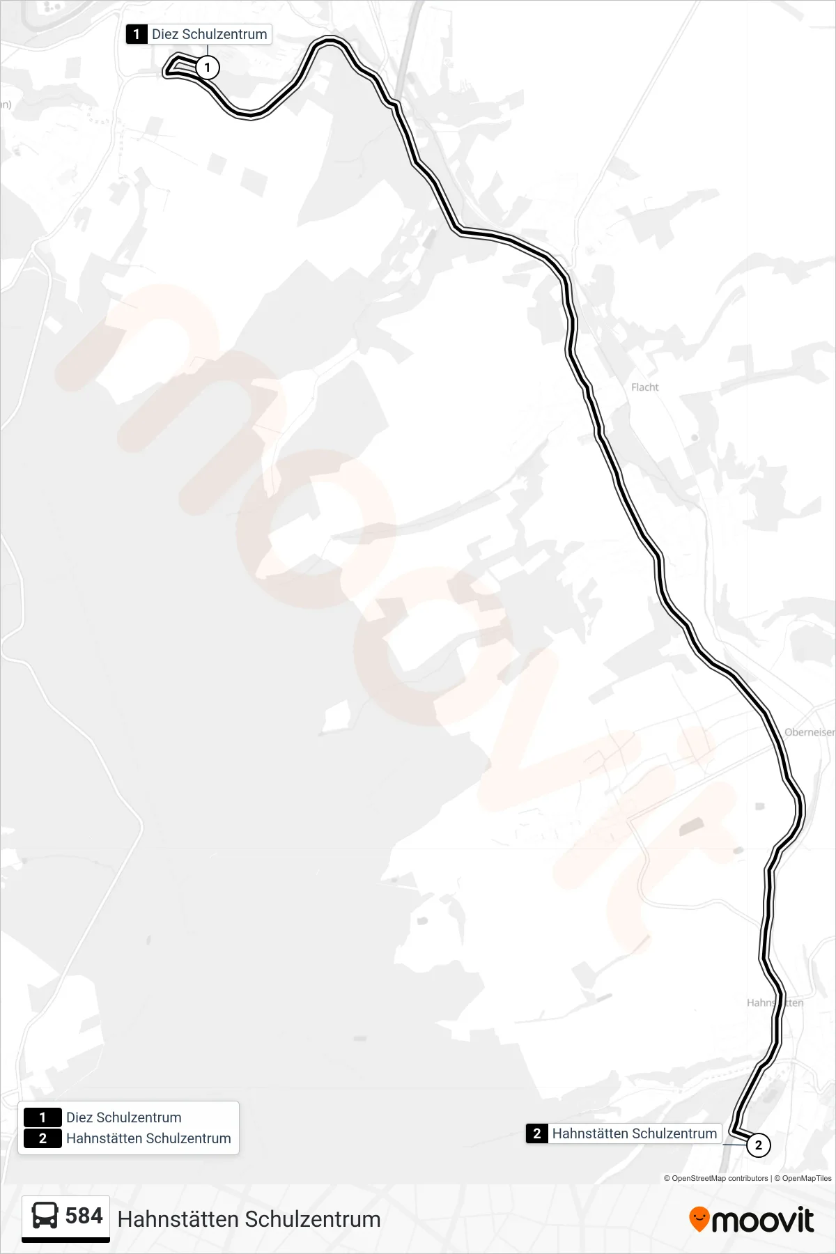 584 bus Line (Hahnstätten Schulzentrum) route and stops on a map