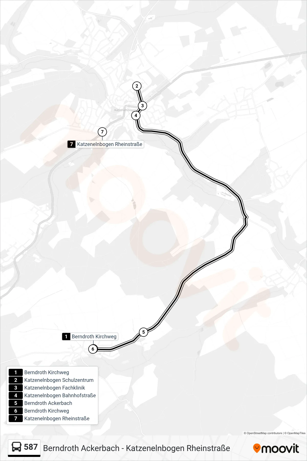587 bus Line (Berndroth Kirchweg) route and stops on a map