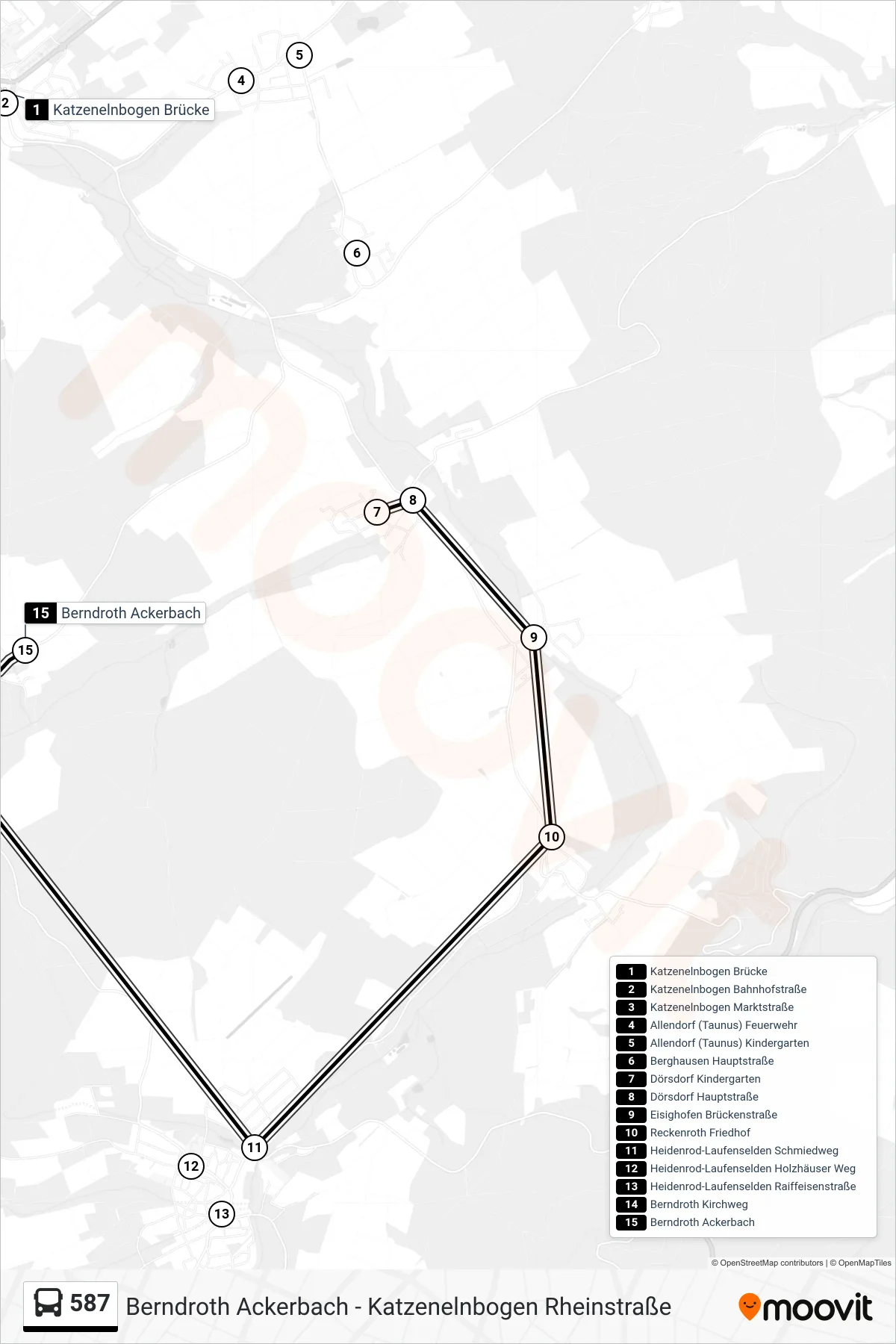 587 bus Line (Berndroth Ackerbach) route and stops on a map