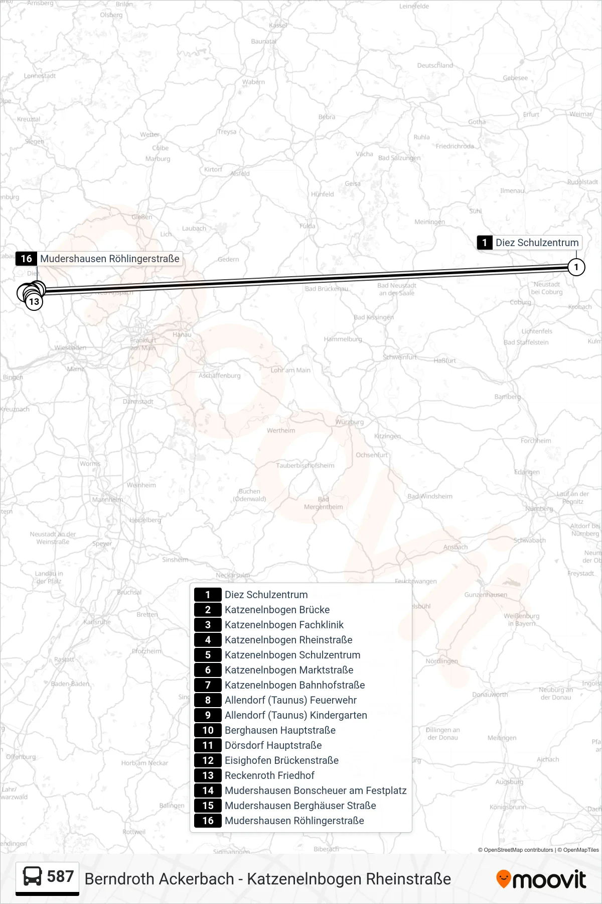 587 bus Line (Mudershausen Röhlingerstraße) route and stops on a map