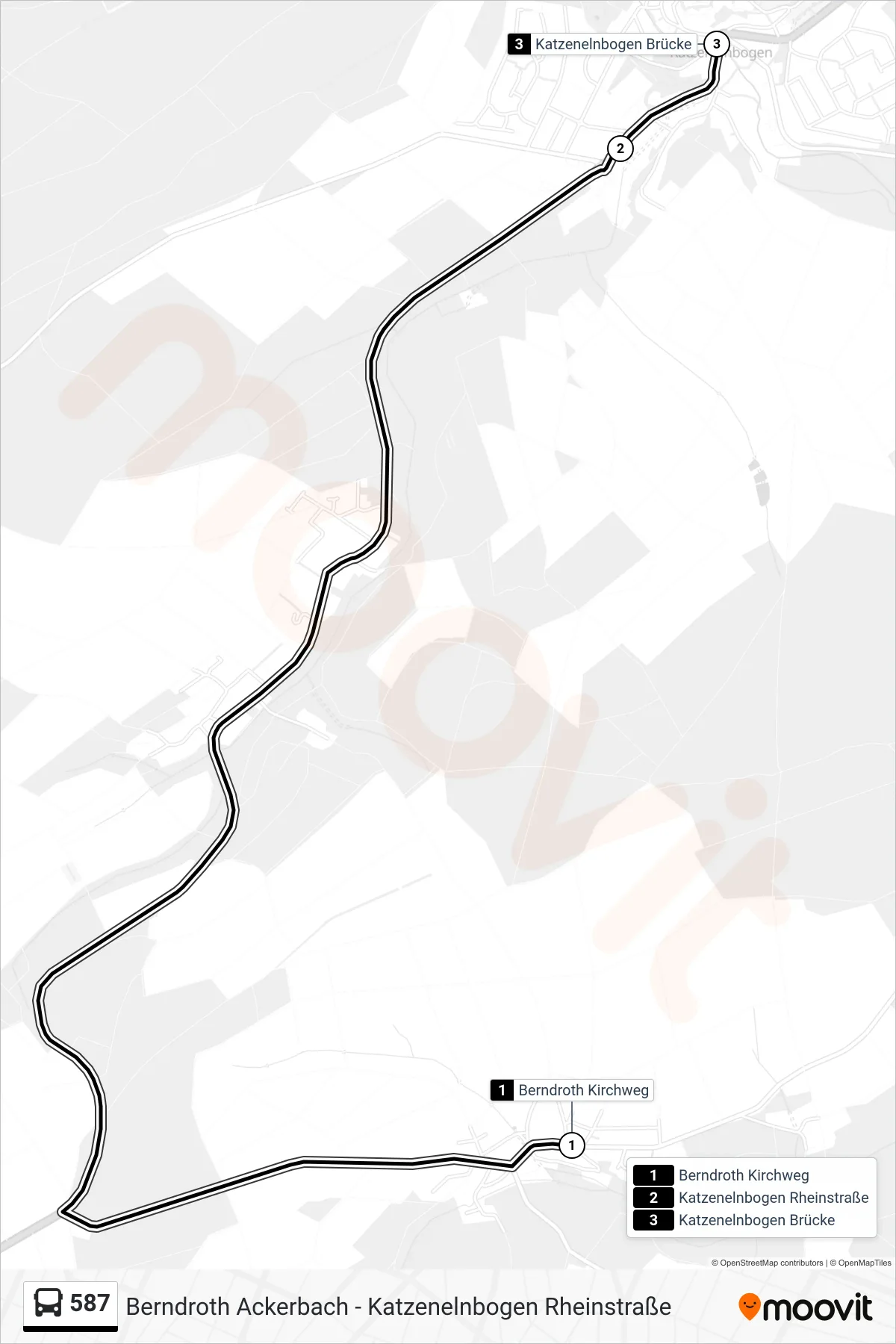 587 bus Line (Katzenelnbogen Brücke) route and stops on a map