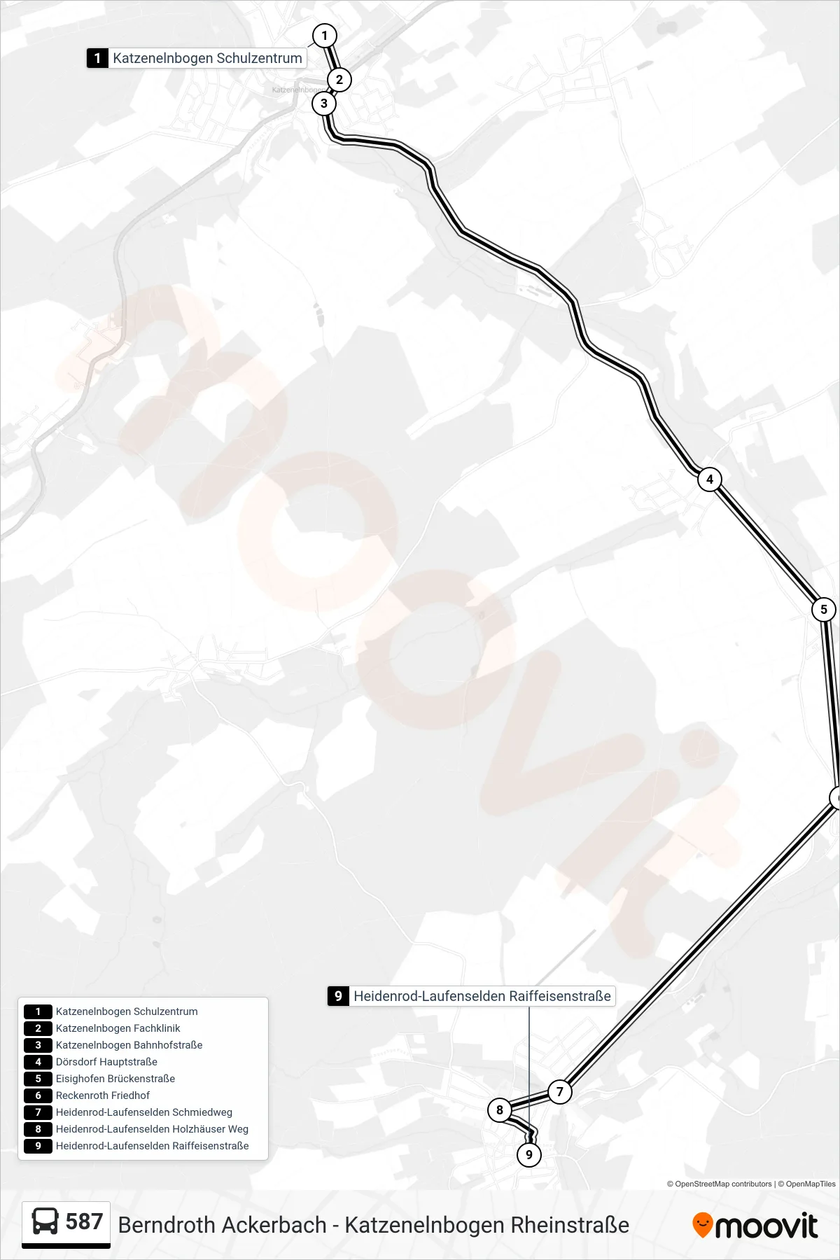 587 bus Line (Heidenrod-Laufenselden Raiffeisenstraße) route and stops on a map