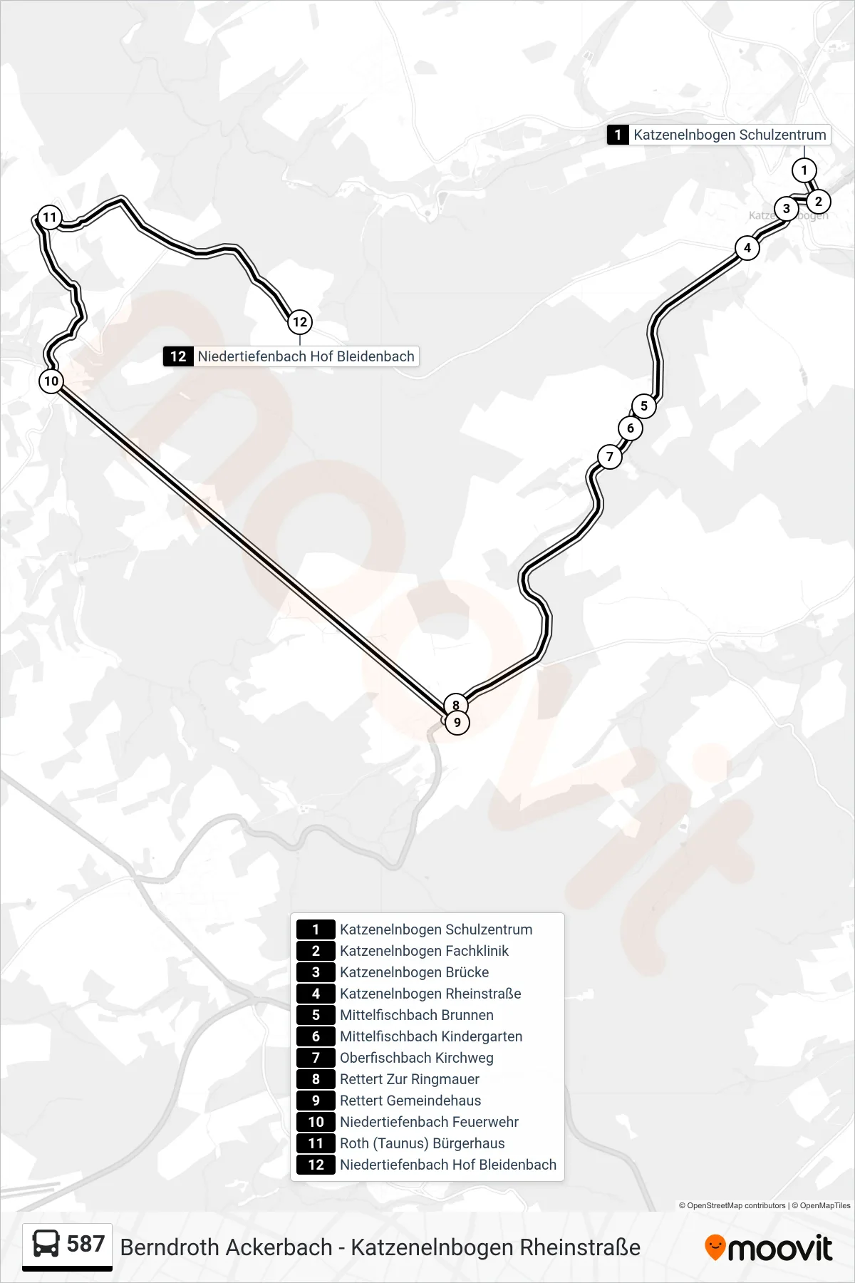 587 bus Line (Niedertiefenbach Hof Bleidenbach) route and stops on a map