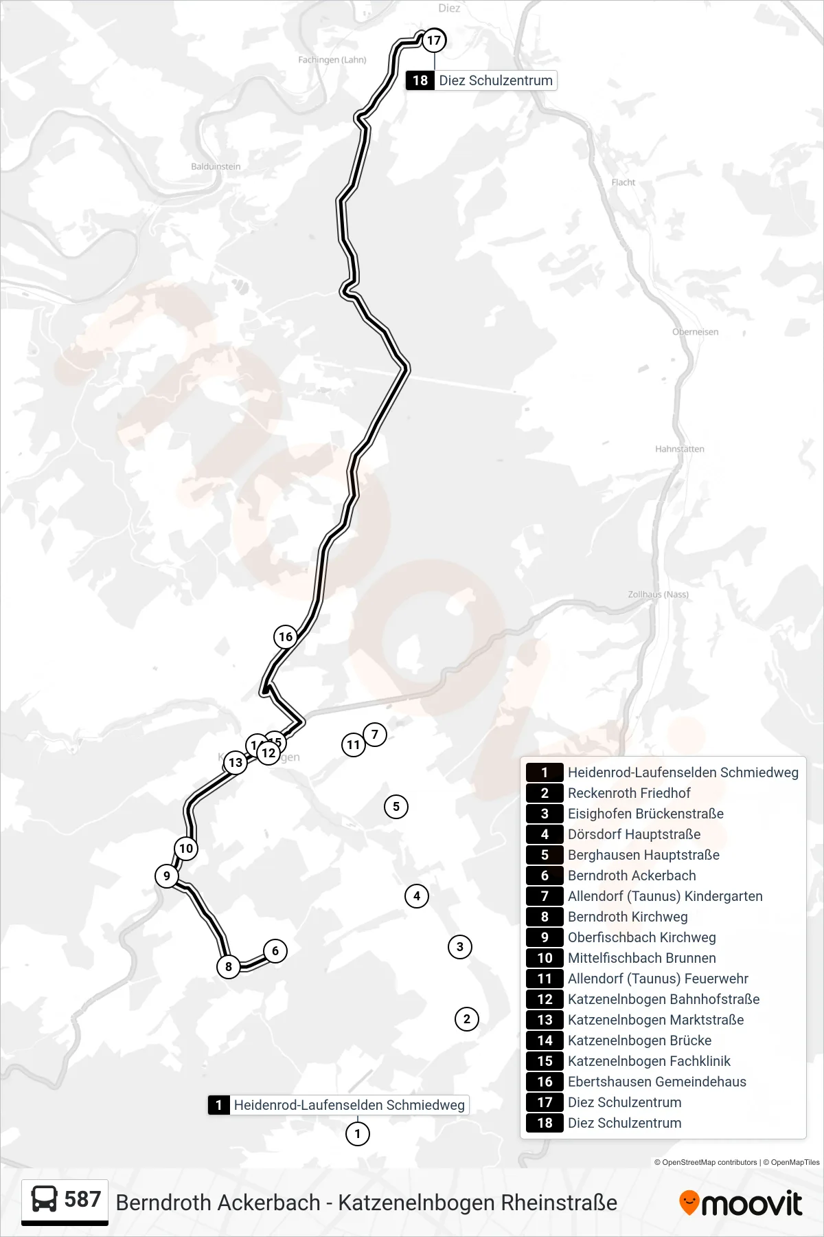 Linie 587 (Bus) Richtung Diez Schulzentrum: Route und Haltestellen auf der Karte