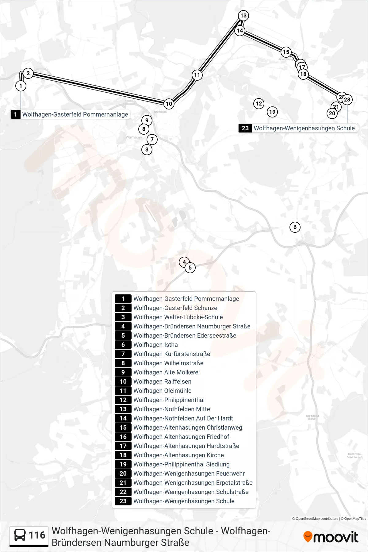 Linie 116 (Bus) Richtung Wenigenhasungen: Route und Haltestellen auf der Karte