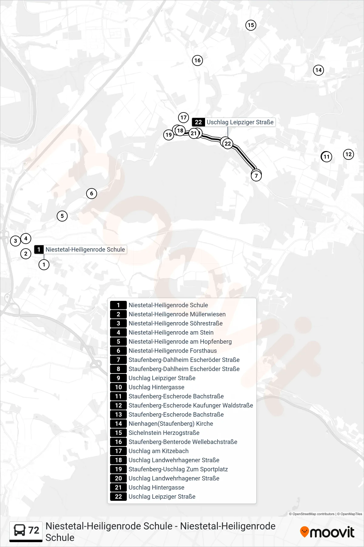 72 bus Line (Uschlag) route and stops on a map