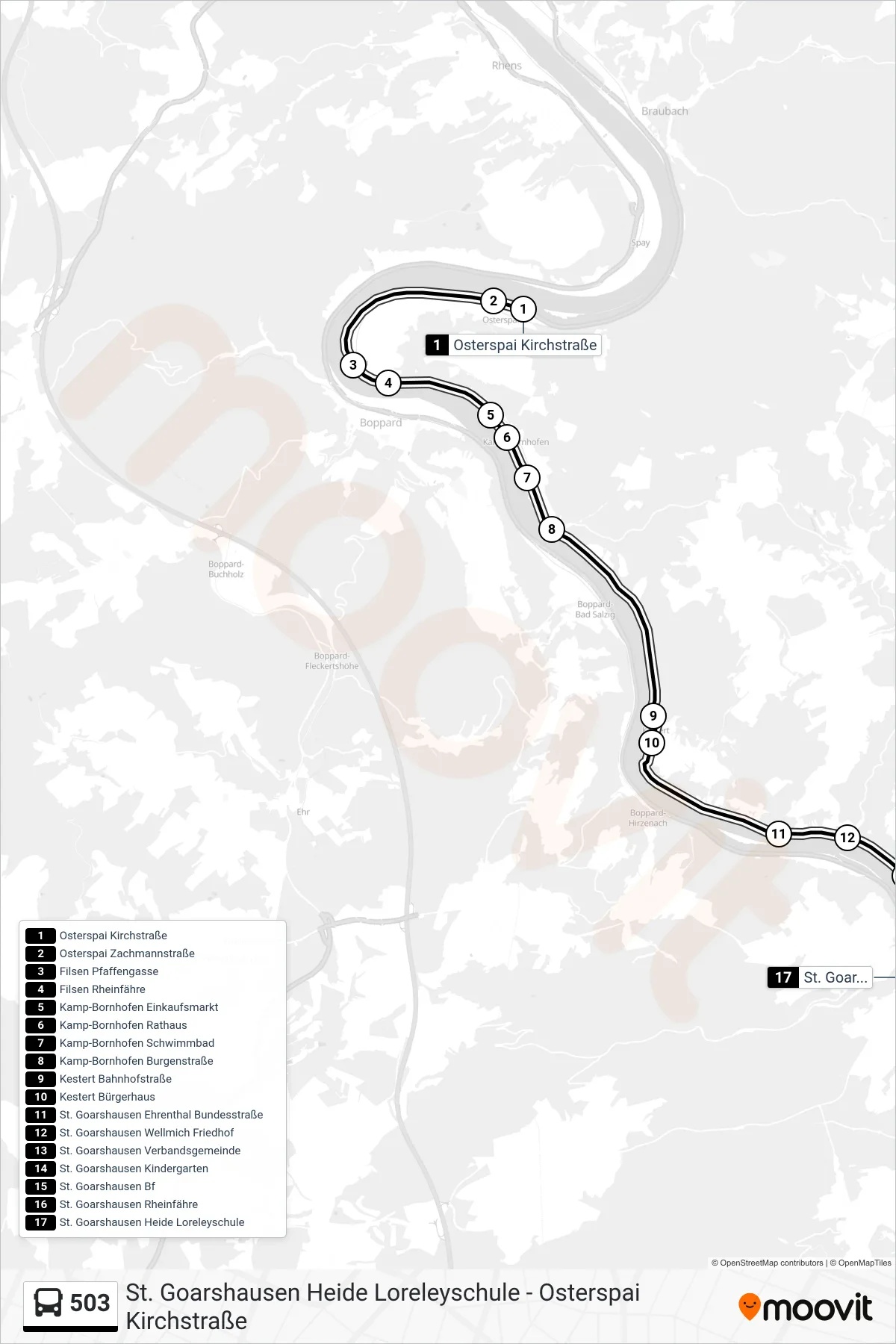 503 bus Line (St. Goarshausen Heide Loreleyschule) route and stops on a map