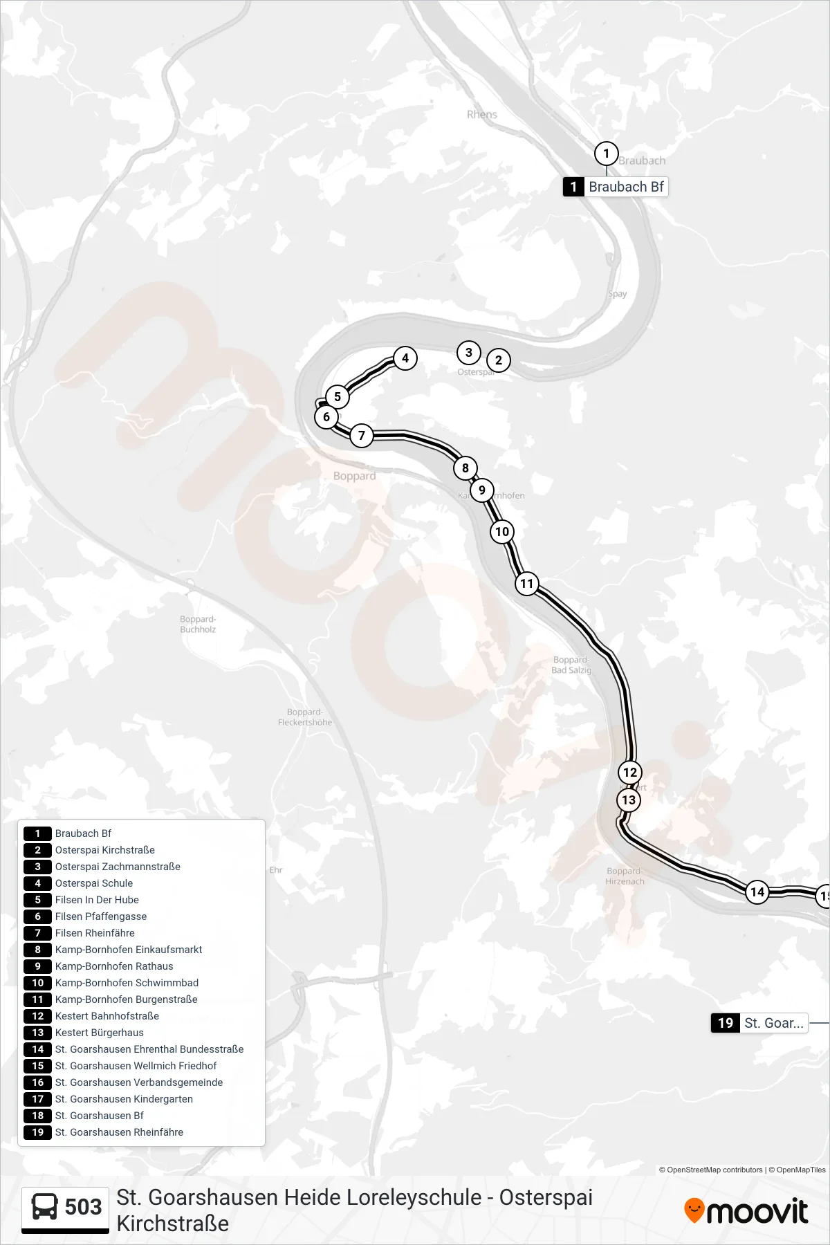 503 bus Line (St. Goarshausen Rheinfähre) route and stops on a map