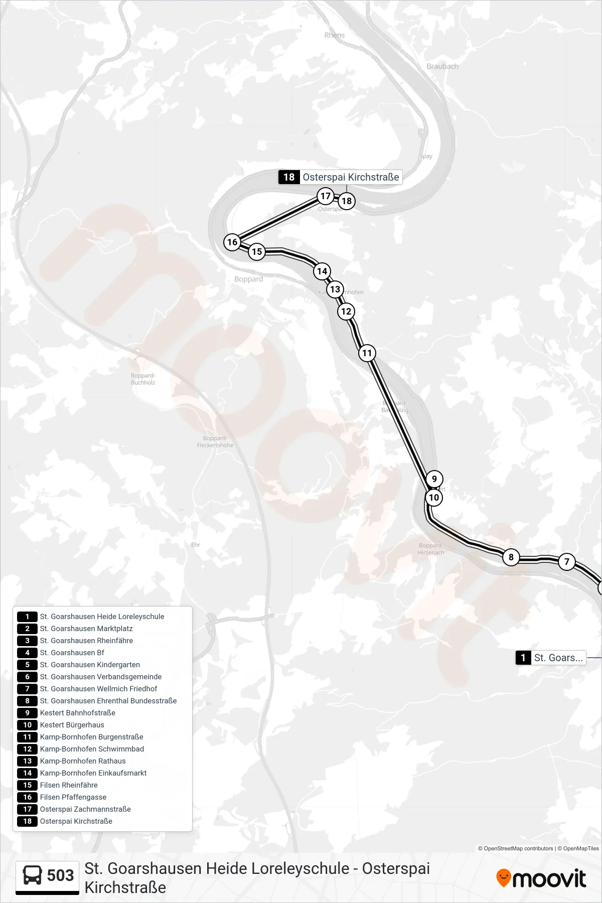 Linie 503 (Bus) Richtung Osterspai Kirchstraße: Route und Haltestellen auf der Karte
