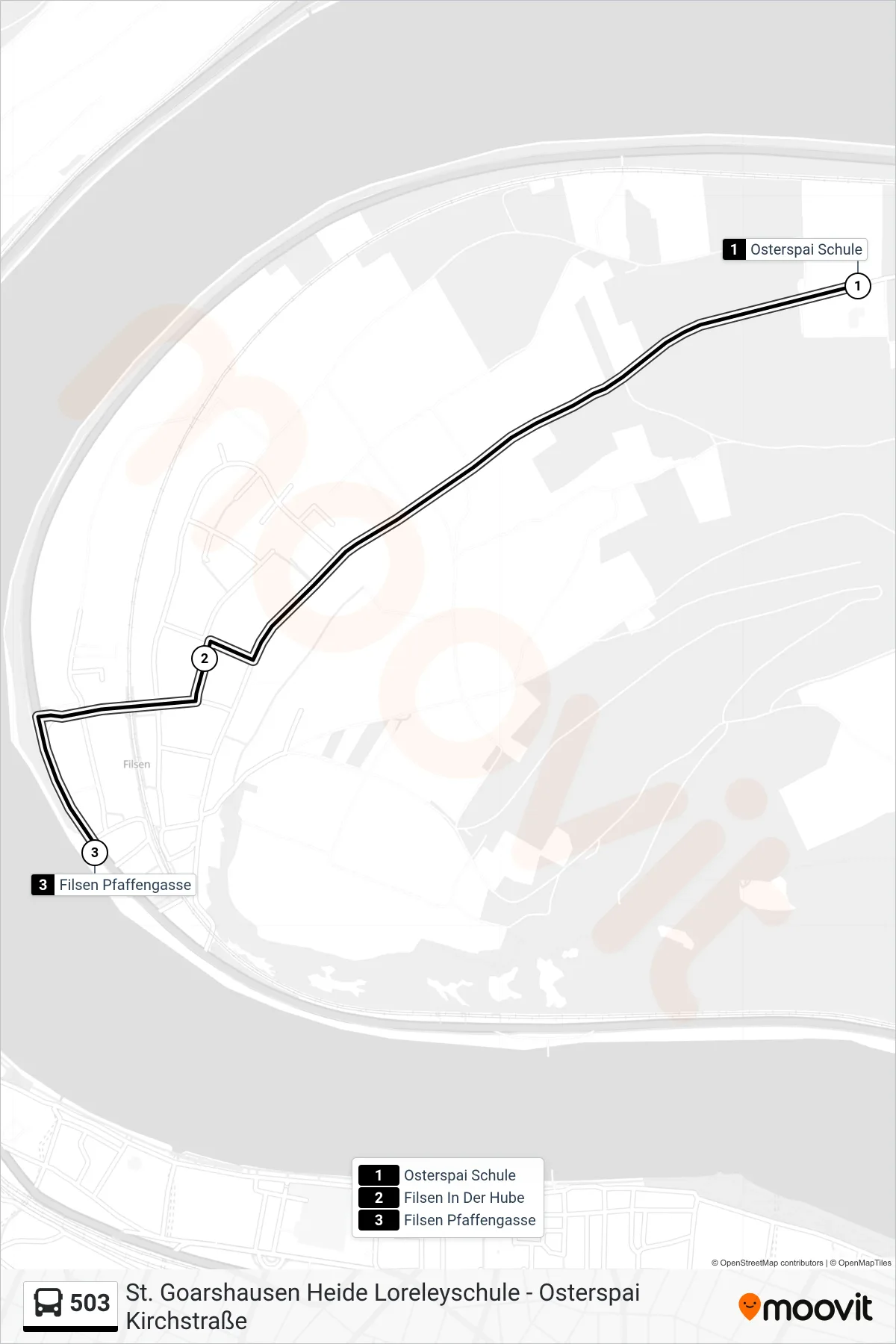 503 bus Line (Filsen Pfaffengasse) route and stops on a map