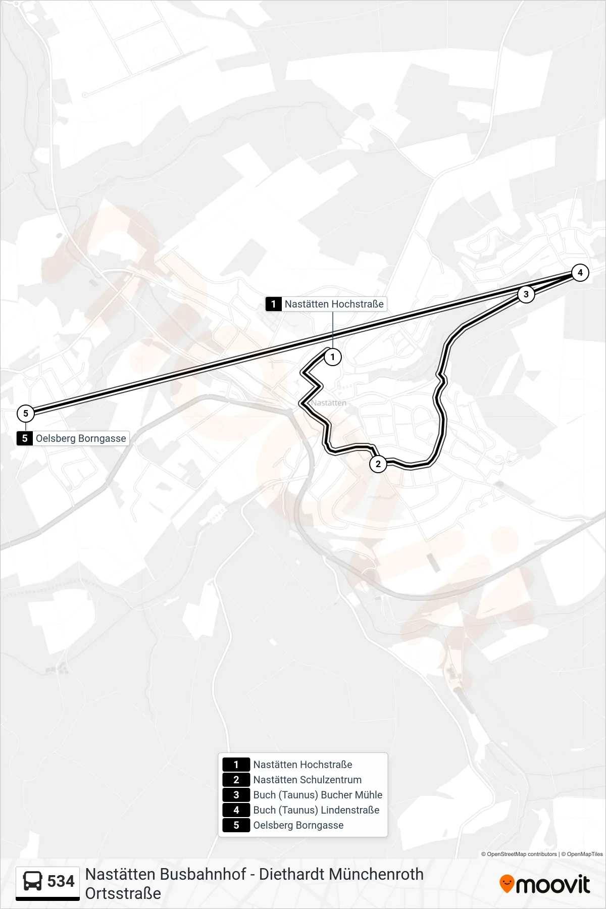 Linie 534 (Bus) Richtung Oelsberg Borngasse: Route und Haltestellen auf der Karte