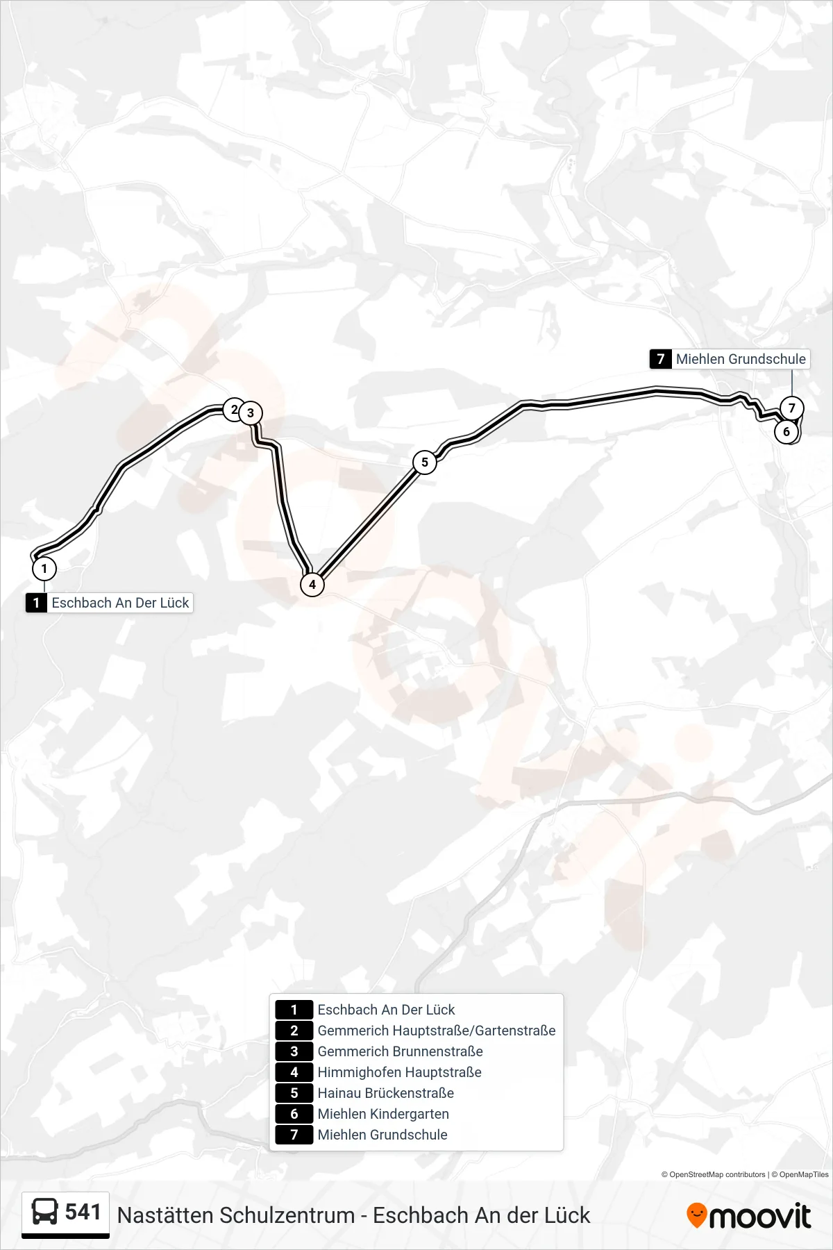 541 bus Line (Miehlen Grundschule) route and stops on a map