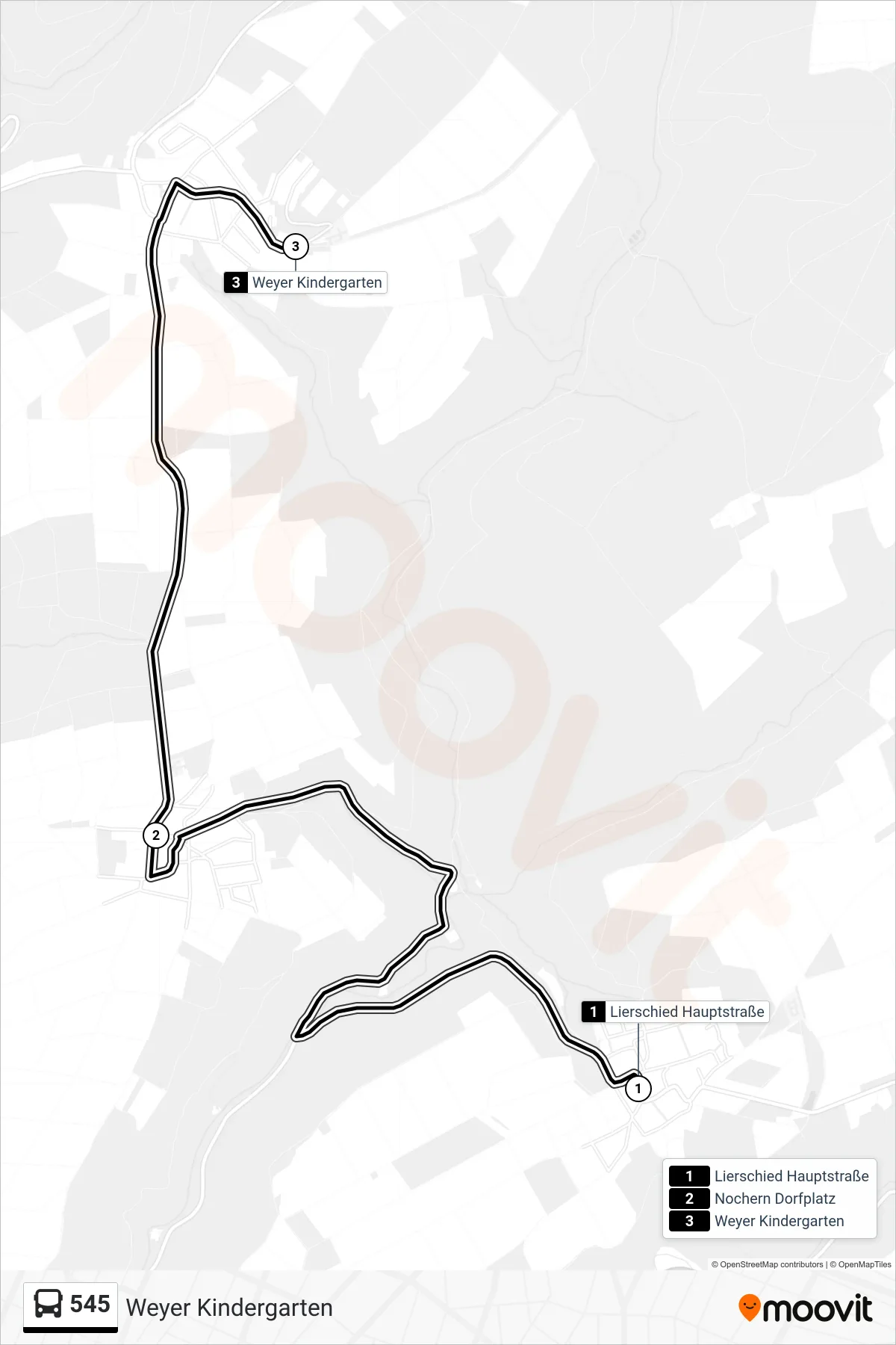 545 bus Line (Weyer Kindergarten) route and stops on a map