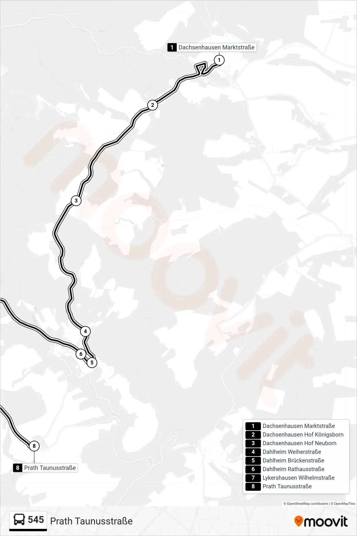 545 bus Line (Prath Taunusstraße) route and stops on a map