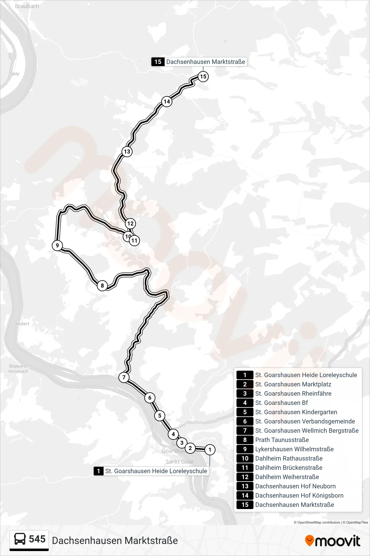 545 bus Line (Dachsenhausen Marktstraße) route and stops on a map