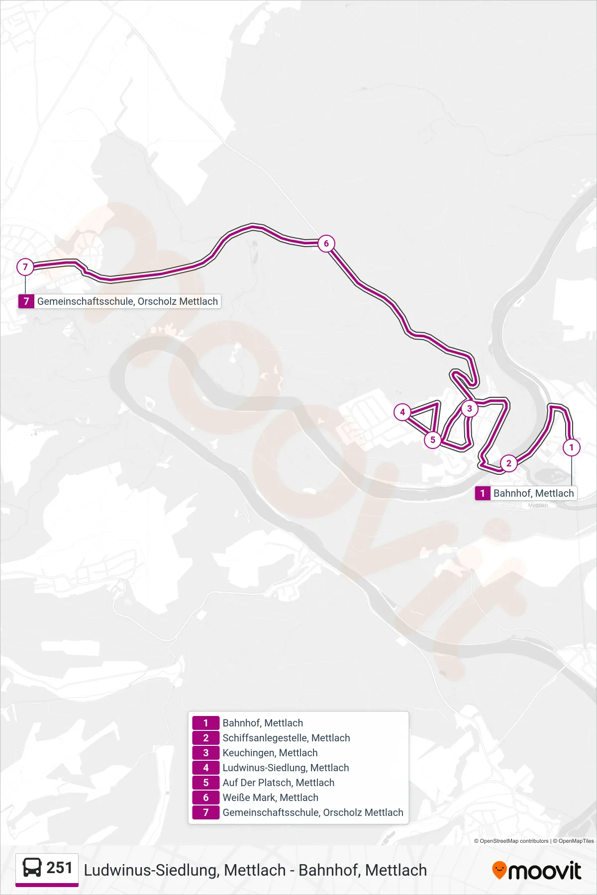 Linie 251 (Bus) Richtung Gemeinschaftsschule, Orscholz Mettlach: Route und Haltestellen auf der Karte