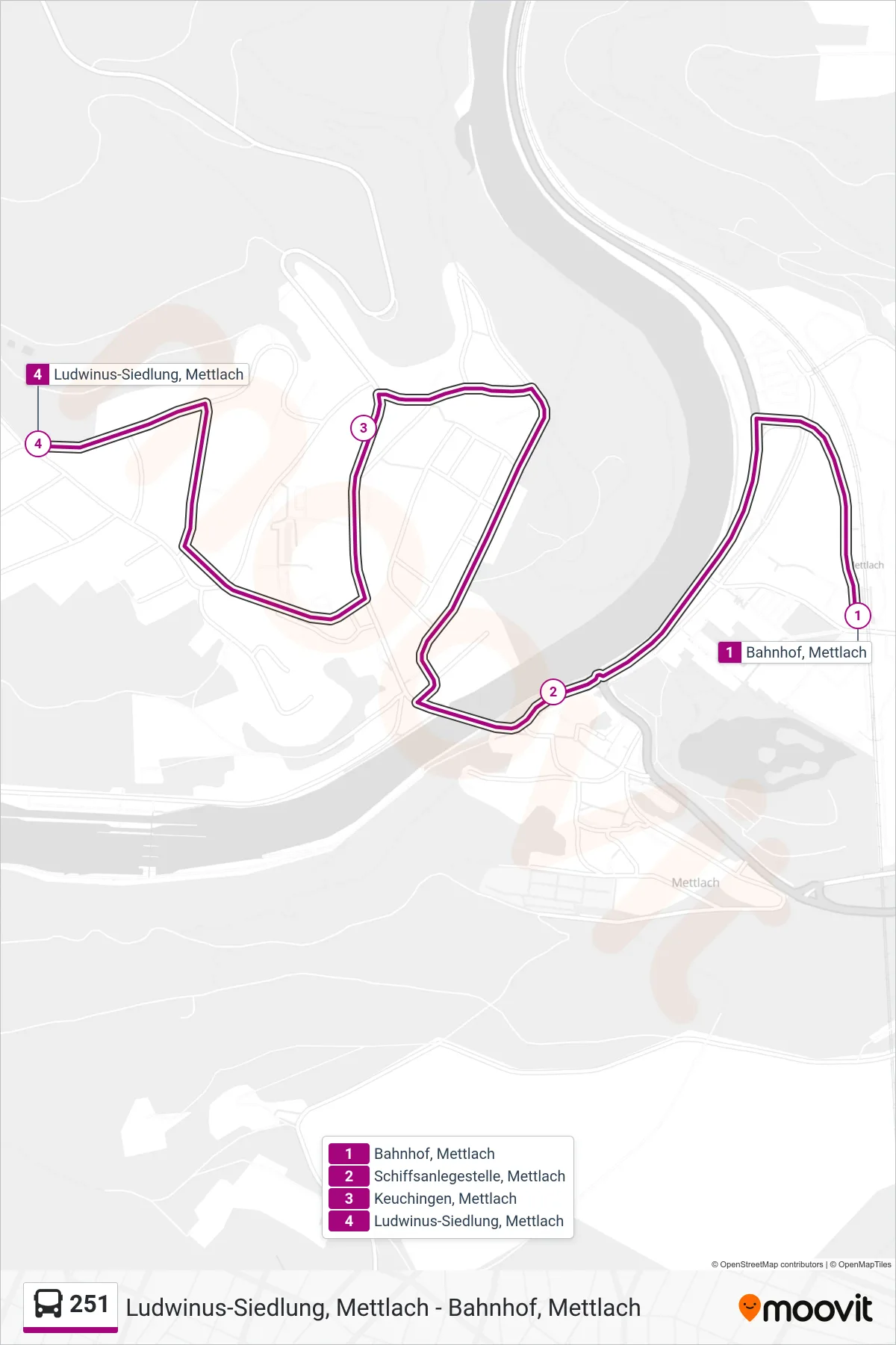 251 bus Line (Ludwinus-Siedlung, Mettlach) route and stops on a map