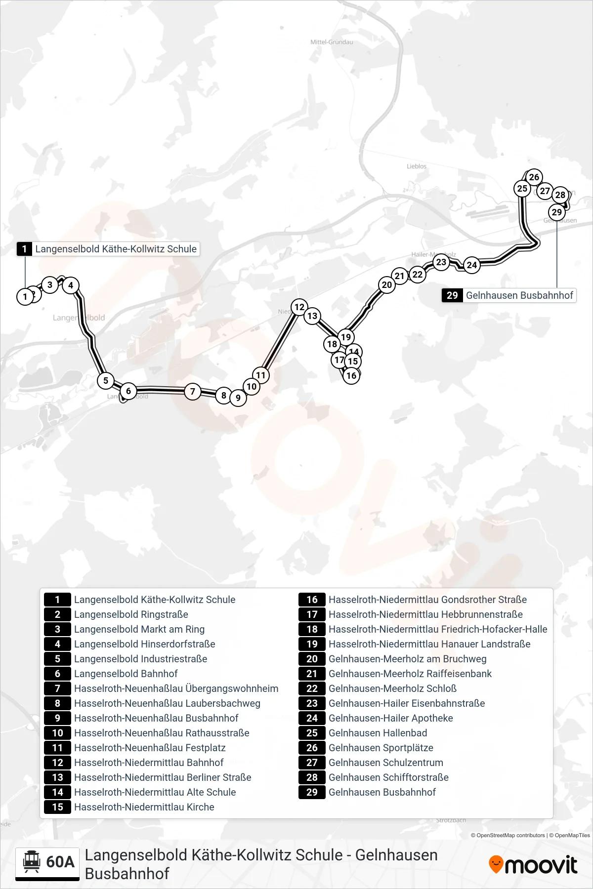 Linie 60A (S-Bahn) Richtung Gelnhausen Busbahnhof: Route und Haltestellen auf der Karte