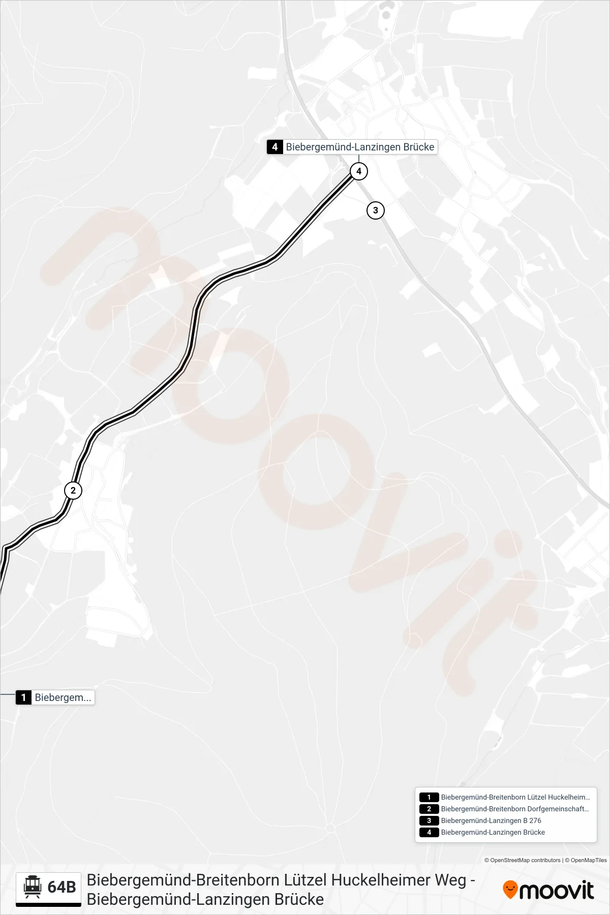 Linie 64B (Seilbahn) Richtung Biebergemünd-Lanzingen Brücke: Route und Haltestellen auf der Karte