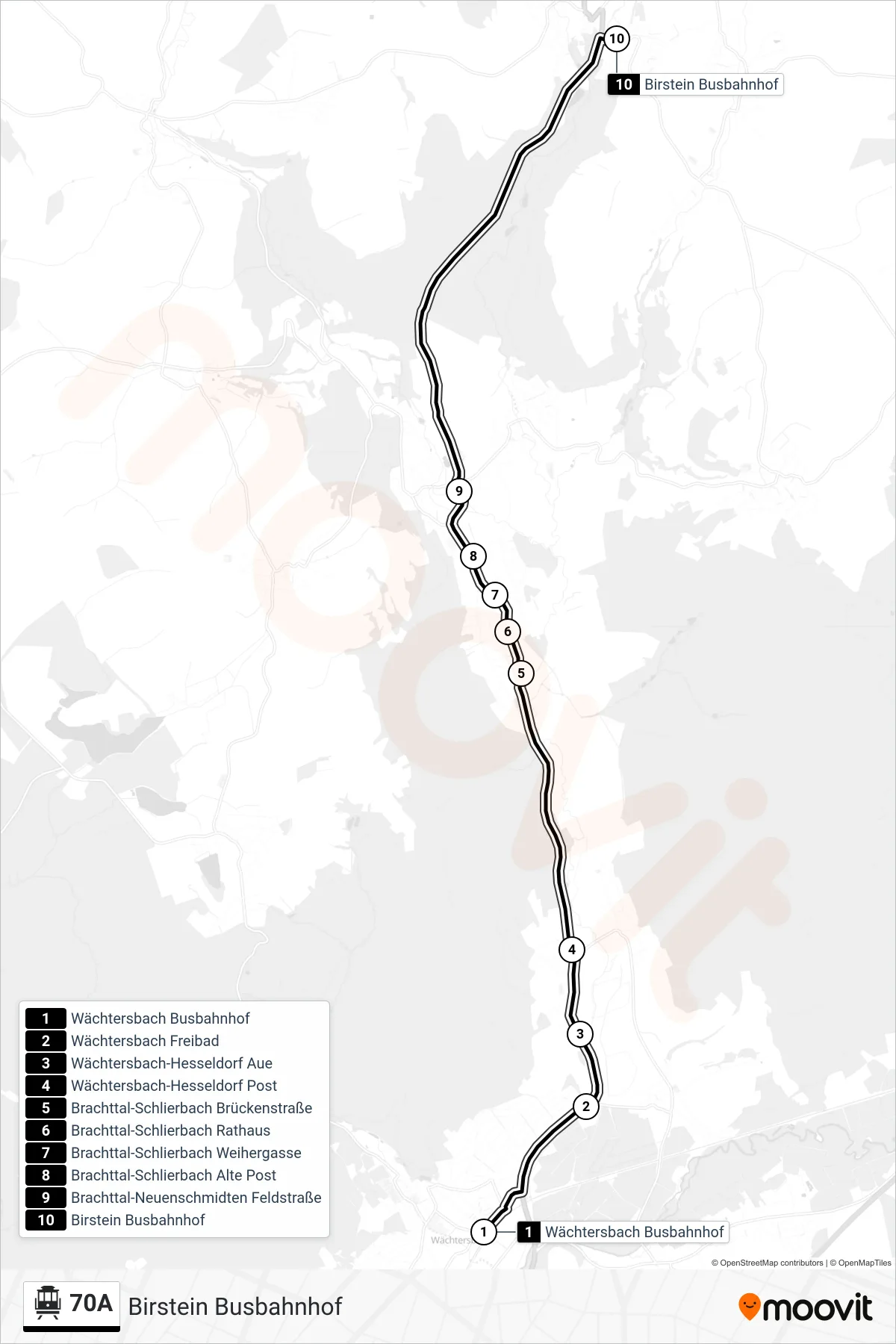 Linie 70A (S-Bahn) Richtung Birstein Busbahnhof: Route und Haltestellen auf der Karte