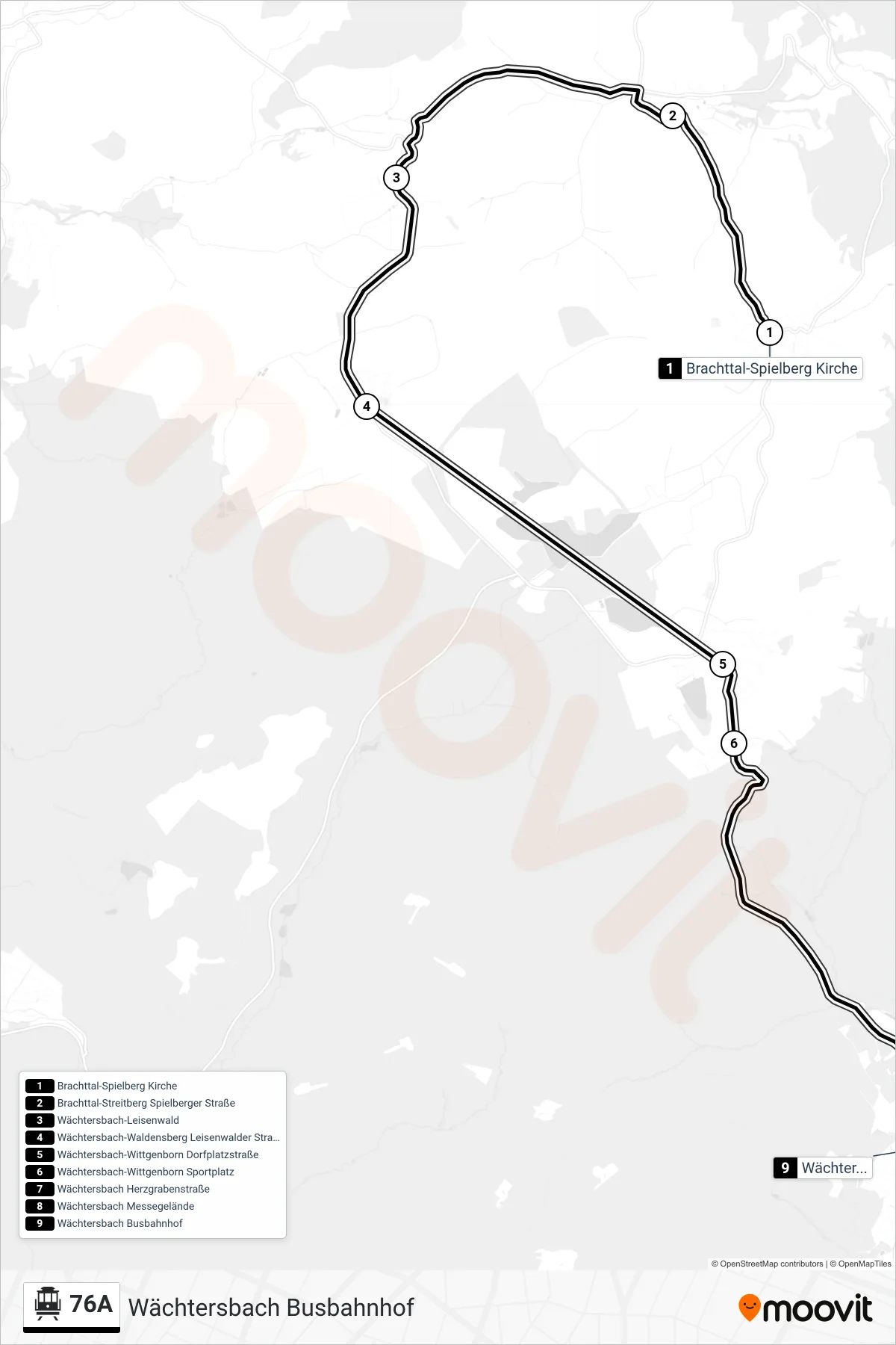 76A S-Bahn Line (Wächtersbach Busbahnhof) route and stops on a map