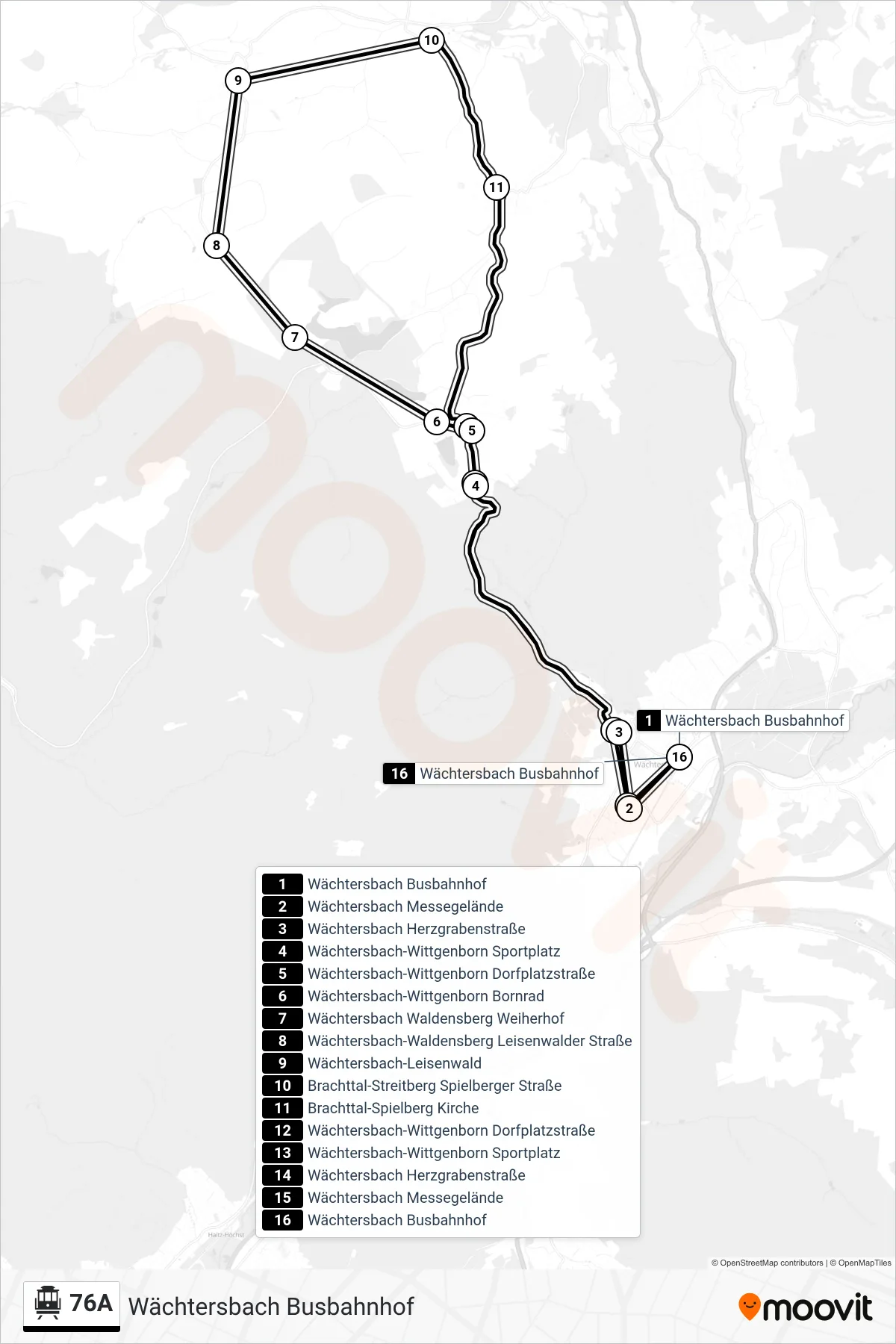 Linie 76A (S-Bahn) Richtung Wächtersbach Busbahnhof: Route und Haltestellen auf der Karte
