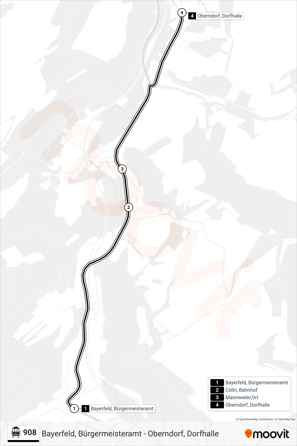 908 S-Bahn Line (Oberndorf, Dorfhalle) route and stops on a map