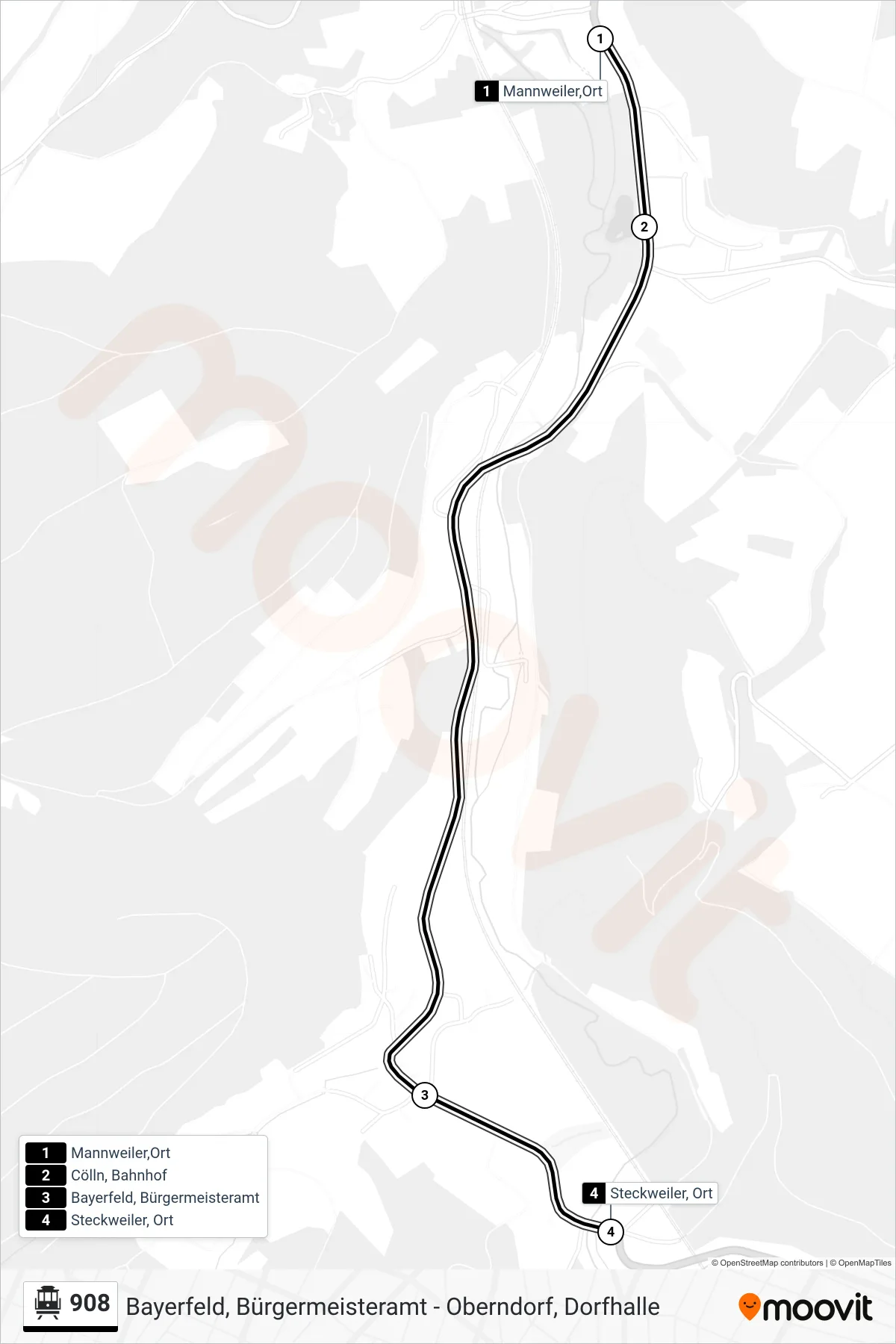 908 S-Bahn Line (Steckweiler, Ort) route and stops on a map