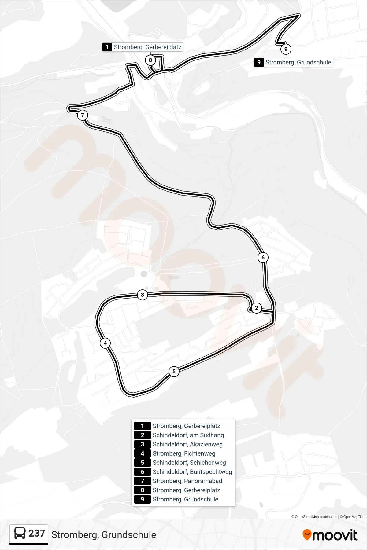 237 bus Line (Stromberg, Grundschule) route and stops on a map